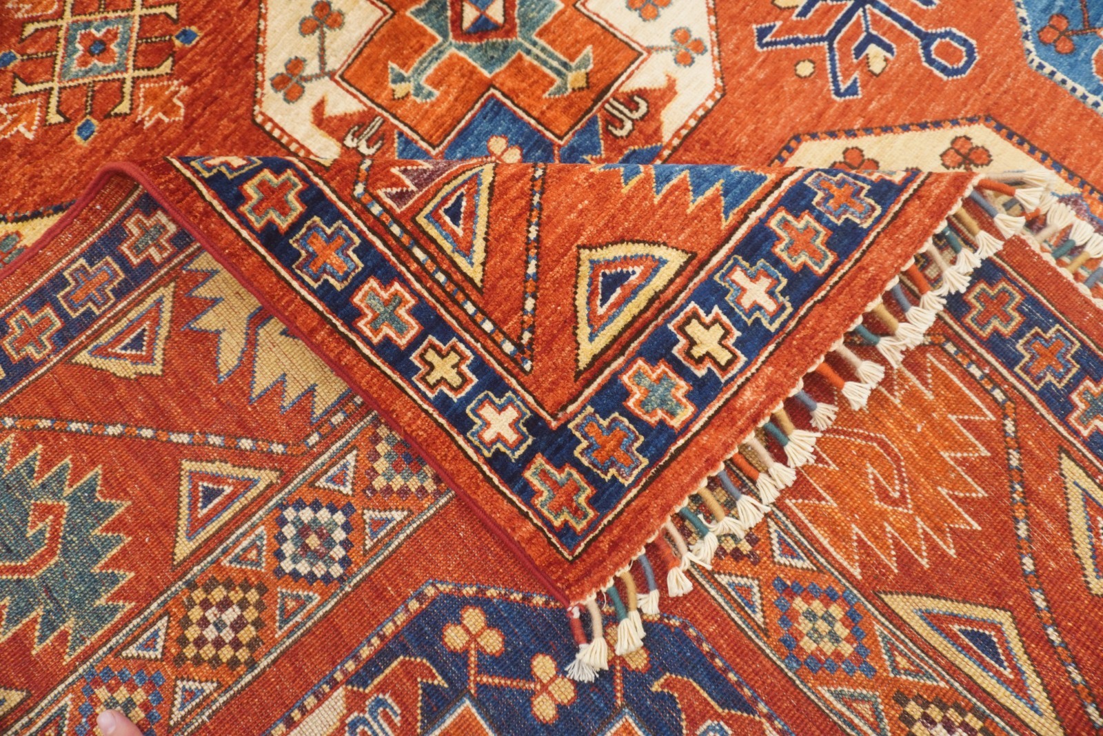 7×11 ft Red Ersari Afghan Hand Knotted Wool Geometric Rug