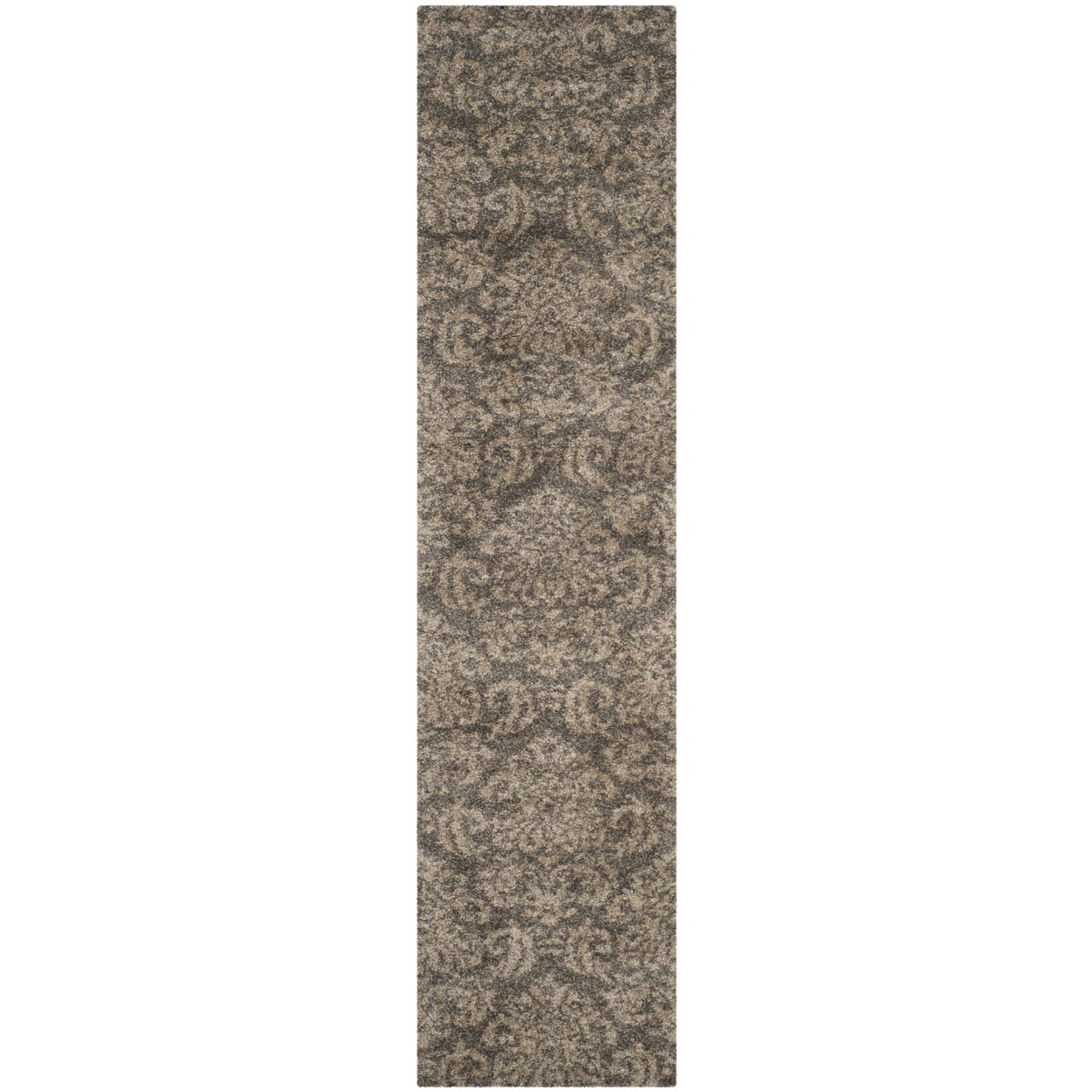 SAFAVIEH Contemporary Damask Floral Plush Shag Area Rug Smoke & Beige Florida