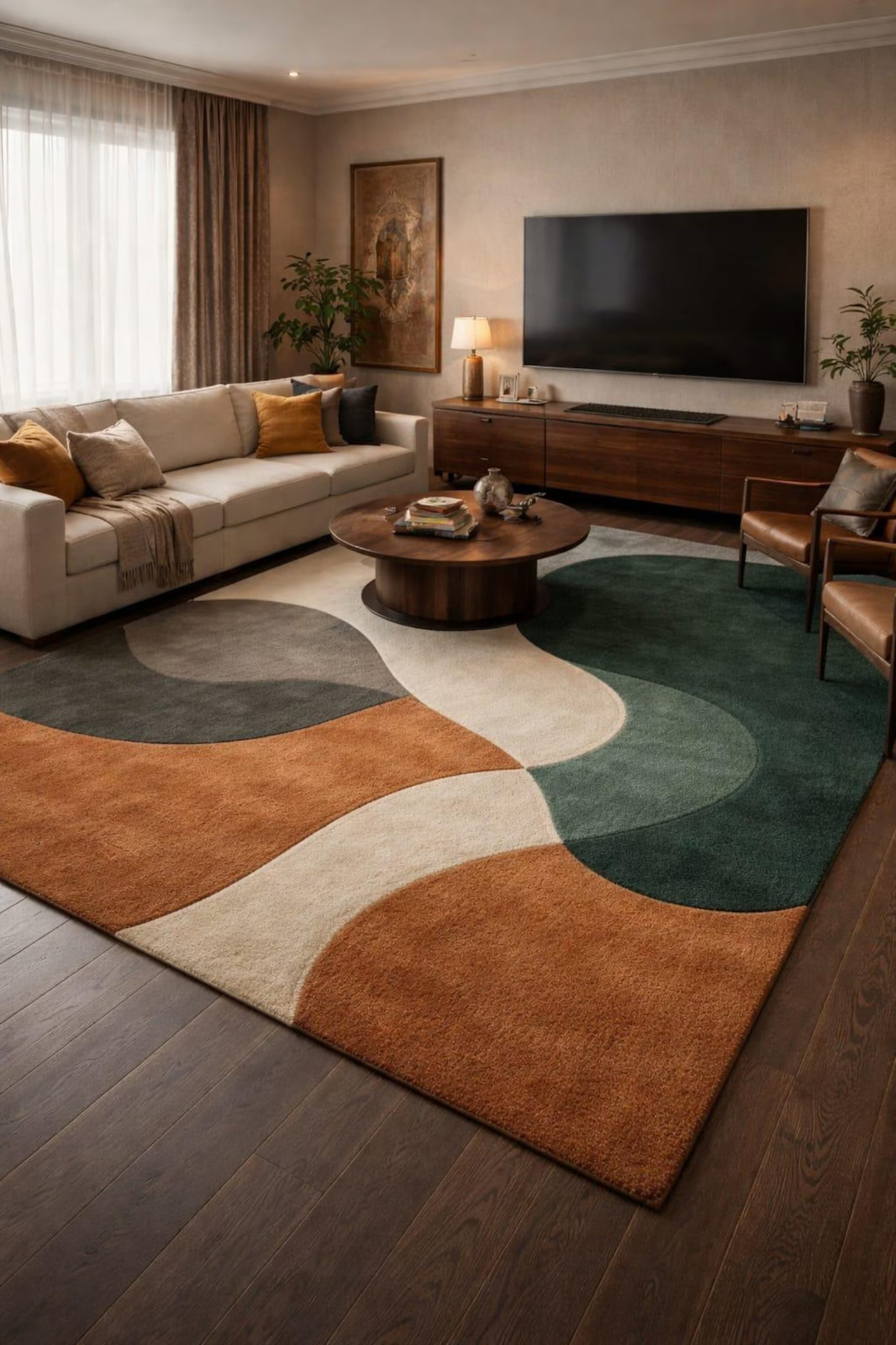 Hand Tufted Wool Rug Modern Abstract Wave Pattern Area for Living Room Carpet