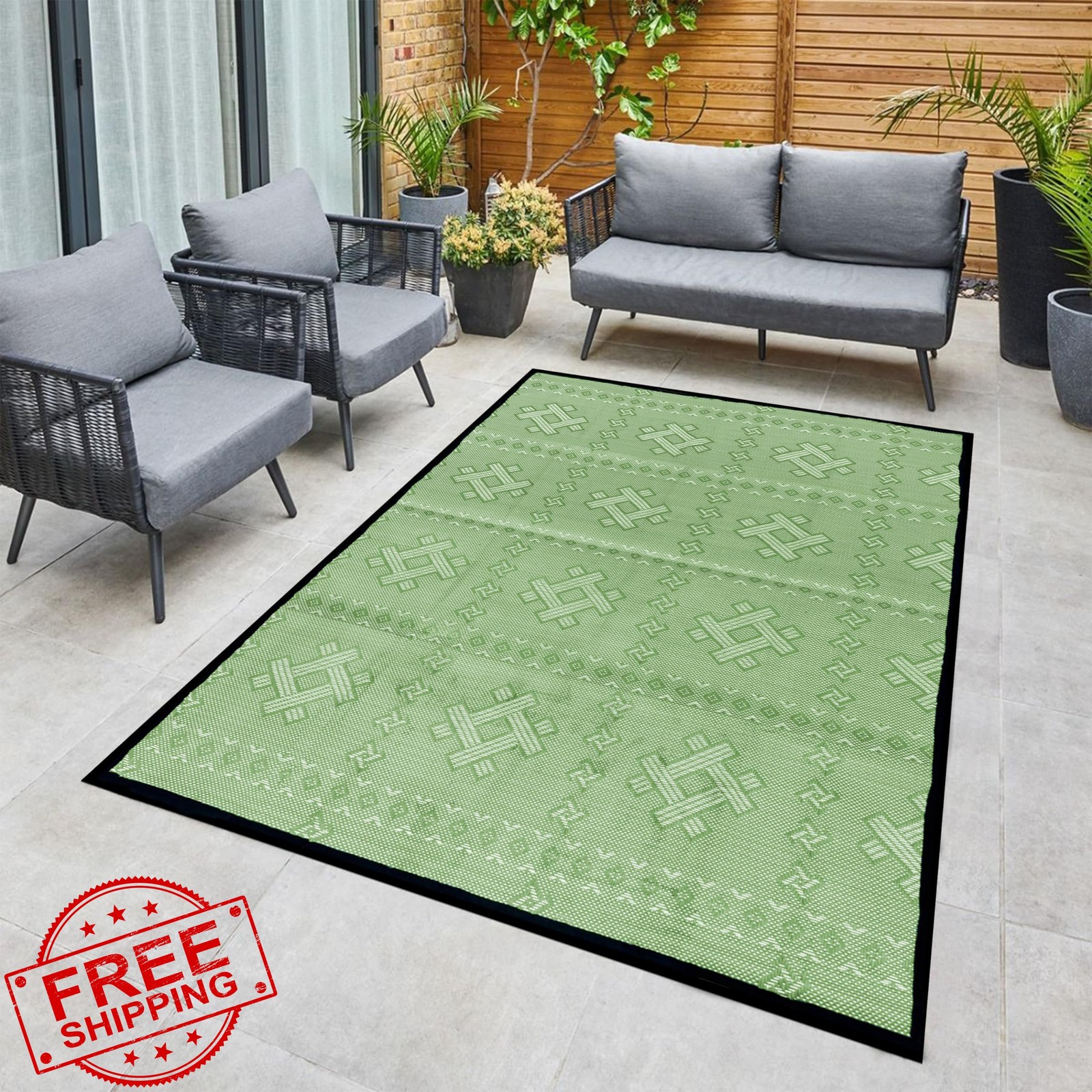 ARSUK White Green 5×3.3 Outdoor Rug
