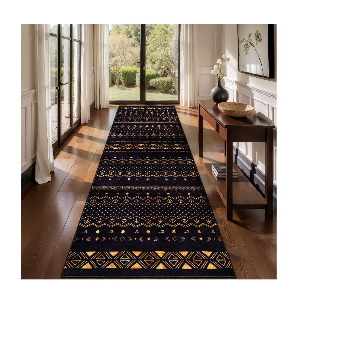 Serissa Hallway Runner Rug 2X10 Washable Non-Slip Black And Gold Boho Rug Soft