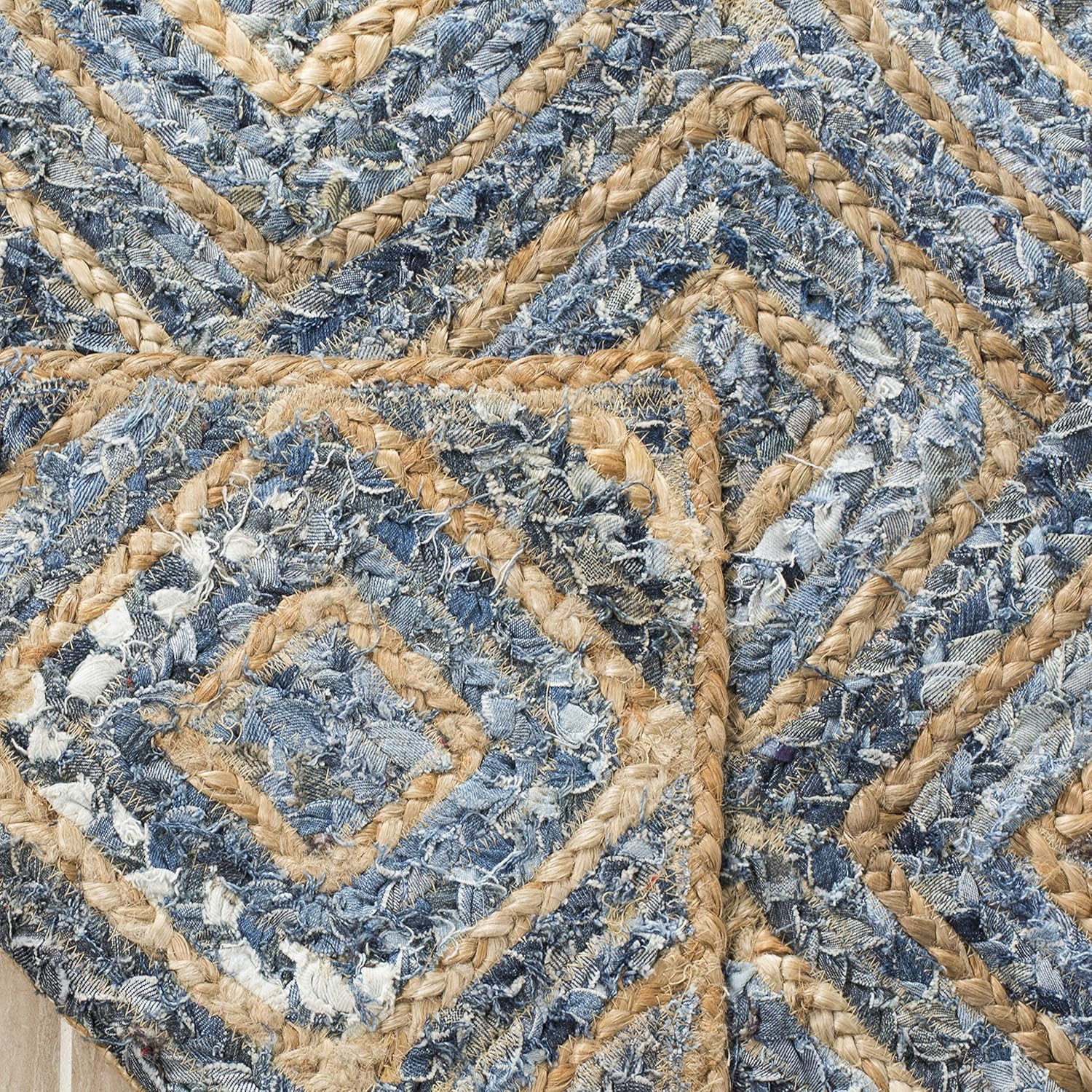 Handmade Cape Cod Accent Rug 4′ x 6′ Jute & Denim for High Traffic Areas