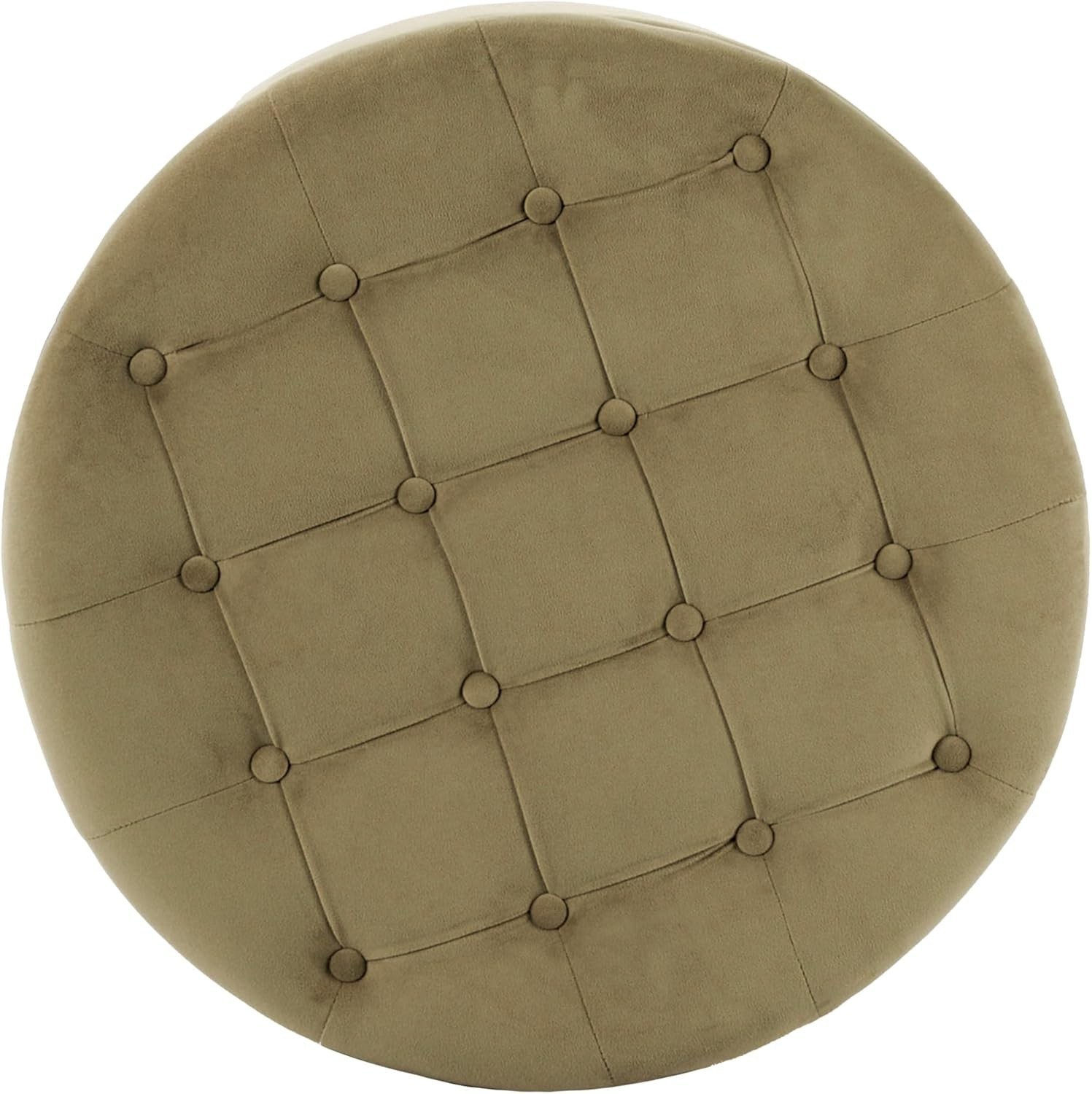 Home Decor | Button Tufted Velvet Round Storage Ottoman | Ottoman with Storage