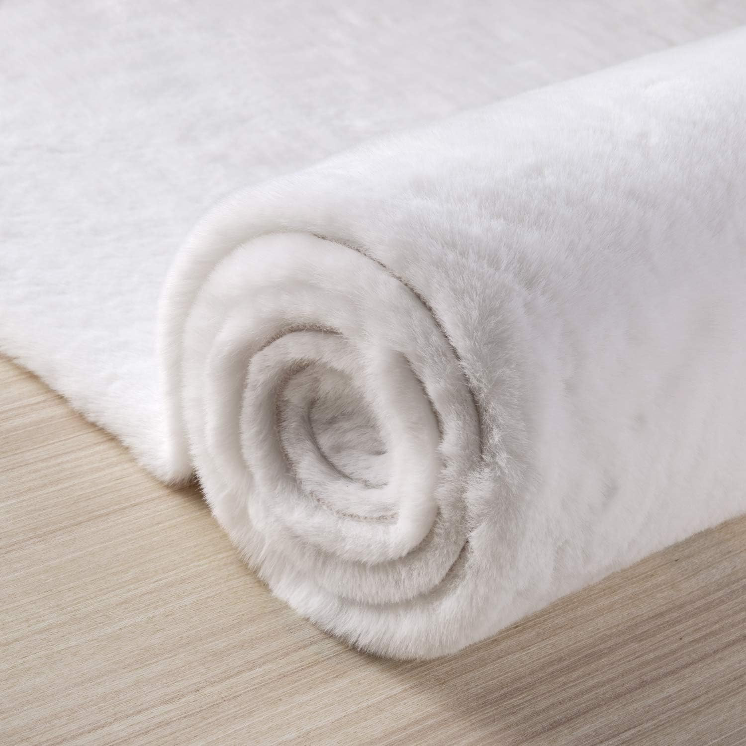 Ashler Faux Rabbit Fur Rug, White 2X6 Ft Soft Fluffy Faux Fur Runner Rug, Shaggy