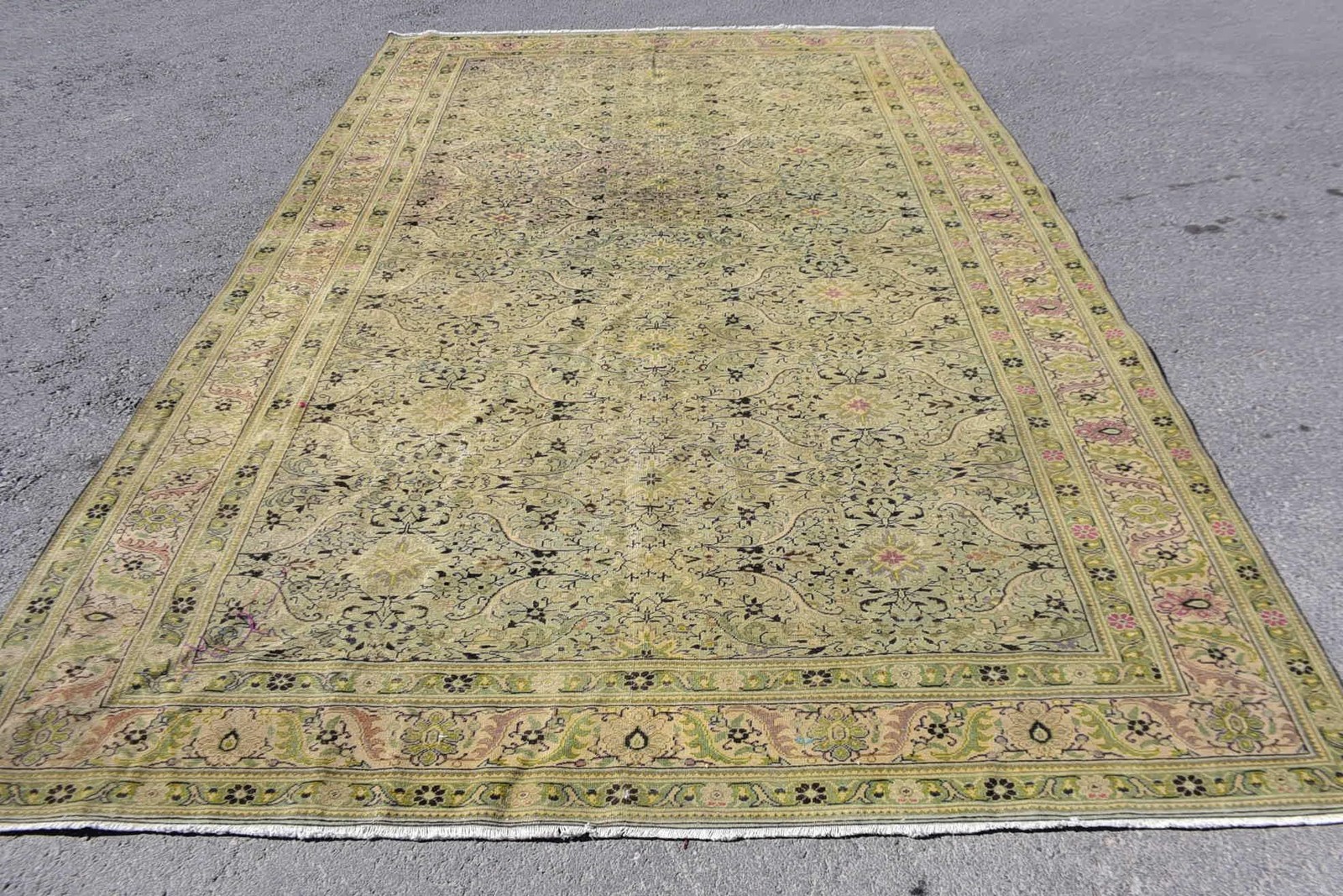 7,6×11,8 ft Rug, Oversize Vintage Rug, Beige Striped Rug