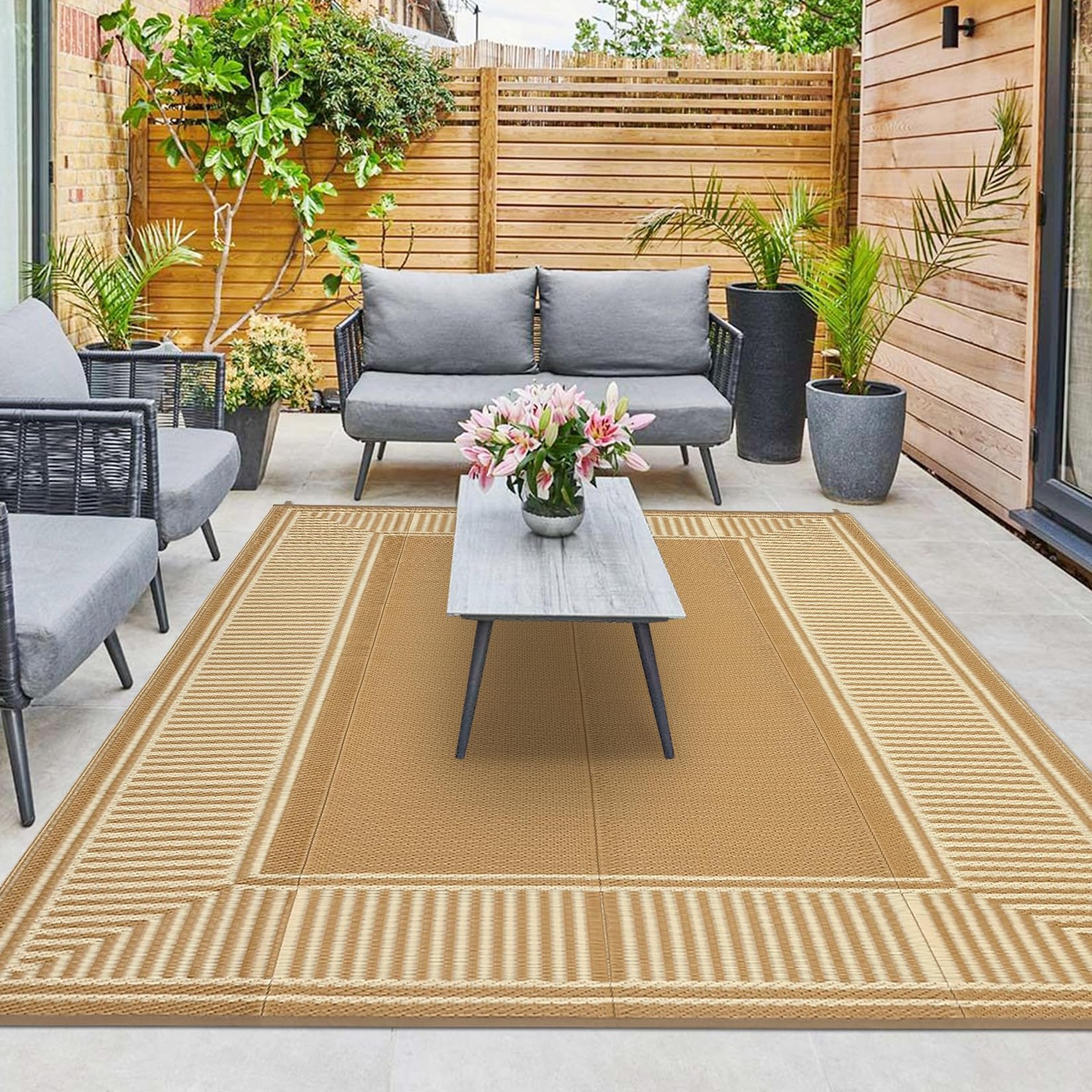 8×10/ 9×12/9×18/10×14/10×20 FT Portable Outdoor Waterproof Plastic Straw Rug,RV