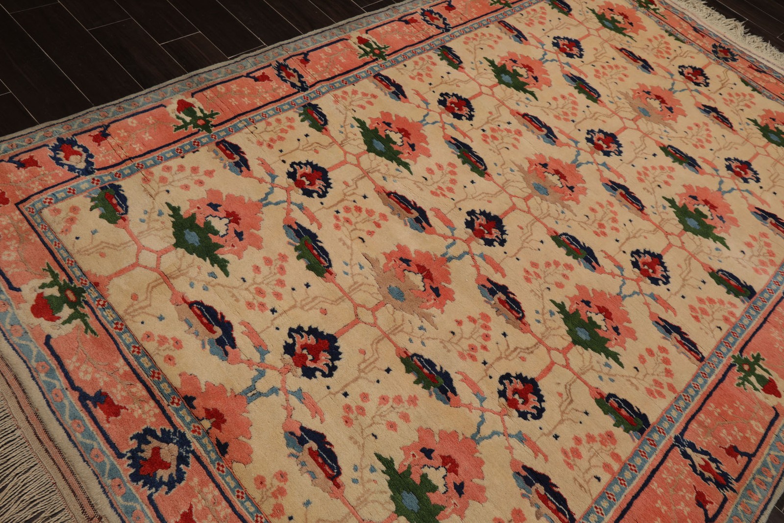 6’2”x9’6” Hand Knotted Wool Ivory Oushak Arts & Crafts Tribal Geometric Rug