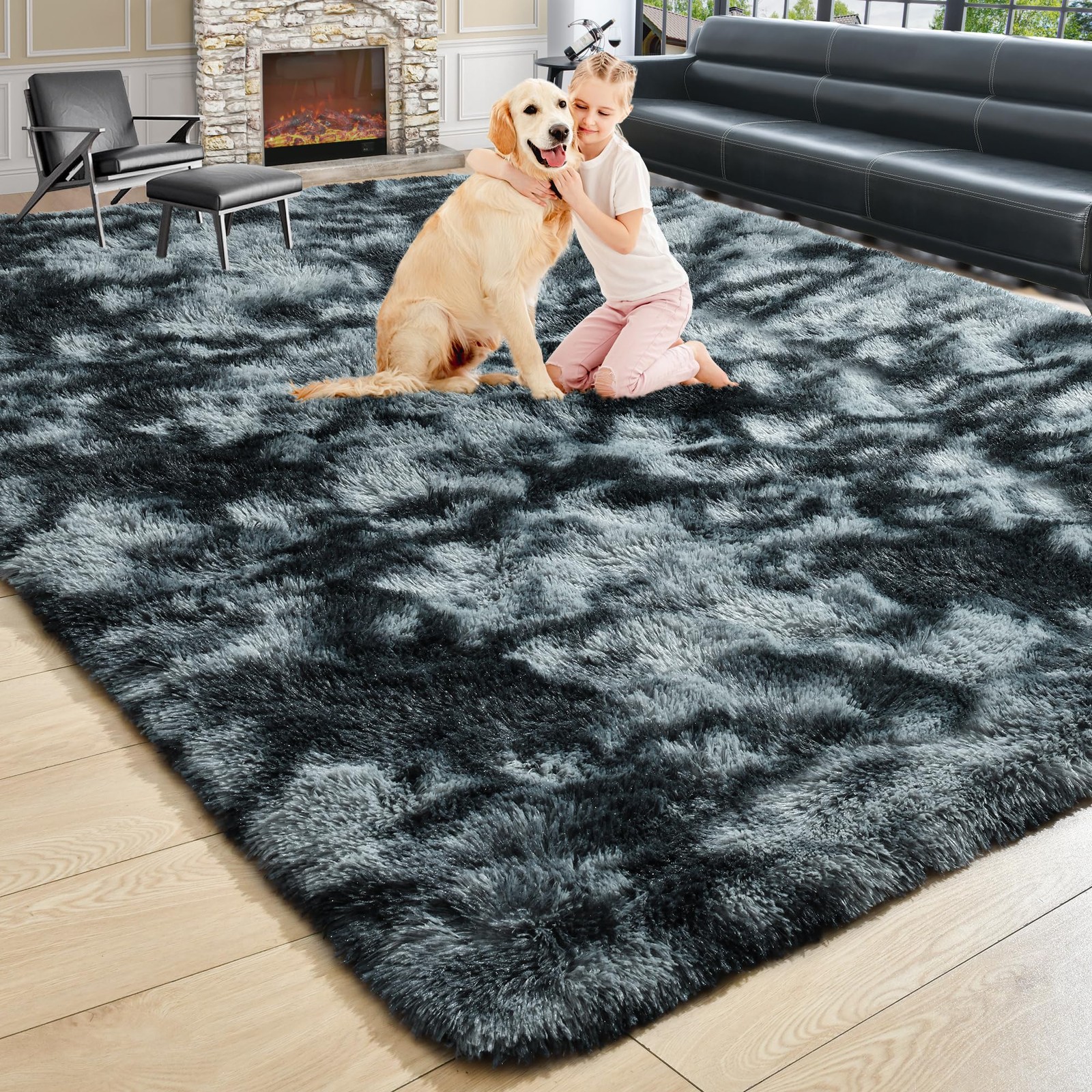 Noahas 6×9 Tie-dyed Black Grey Area Rug