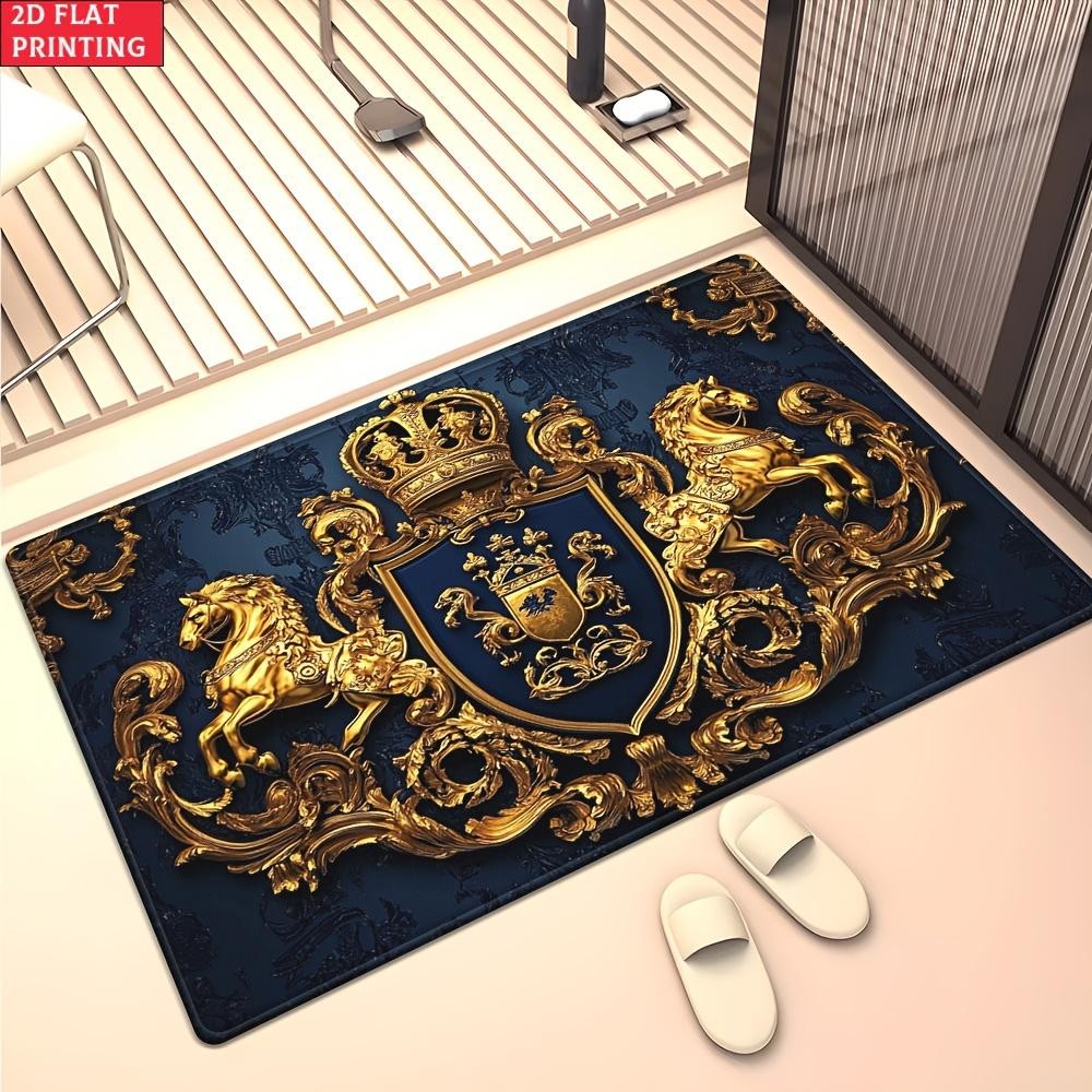 Luxury Velvet Flannel Royal Crest Rug Printed Decorative Floor Mat for Living