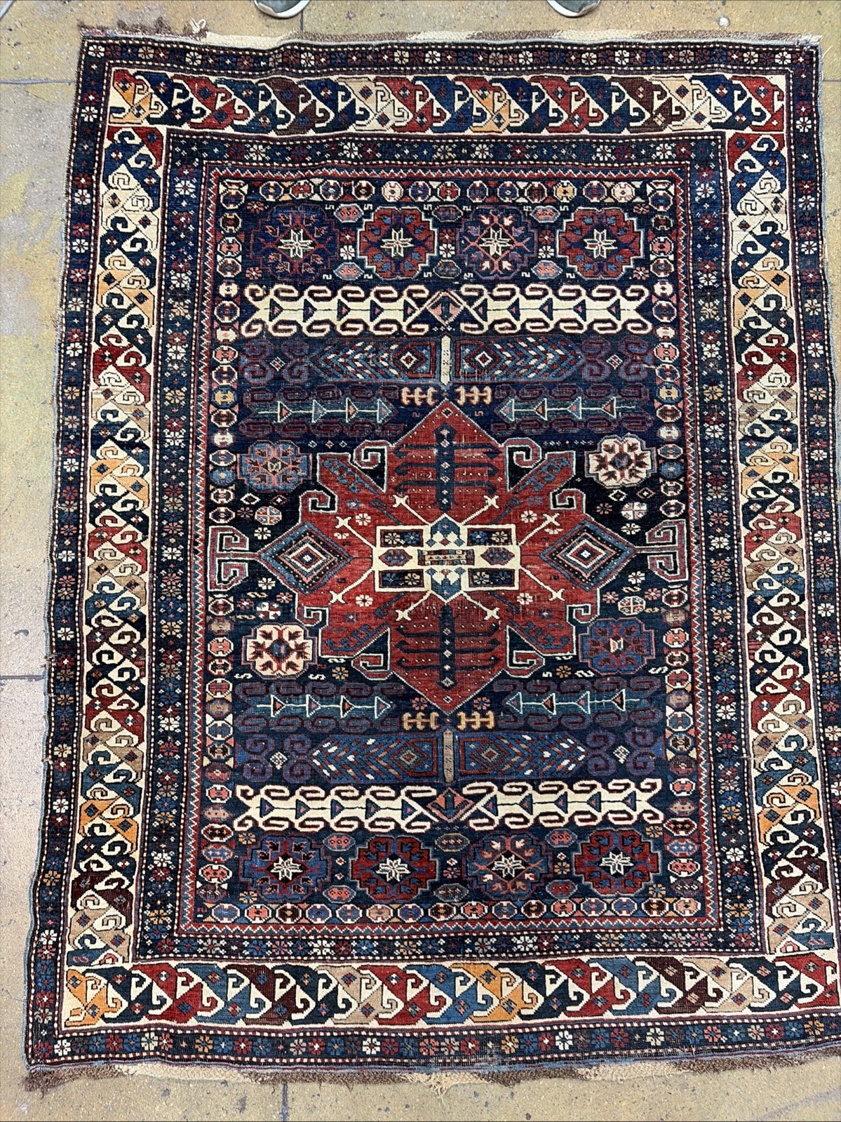 Auth: 19th C Antique Kuba Caucasian Rug Christian Weavers Collector Pc 4×5