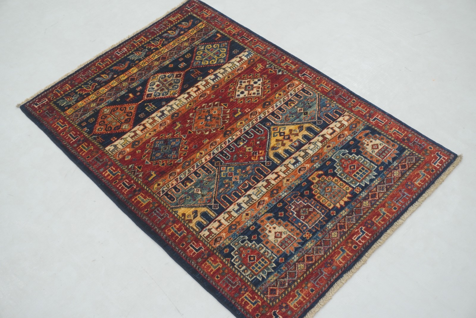 3×4 ft Navy Blue Gabbeh Afghan Hand Knotted Tribal Area Rug