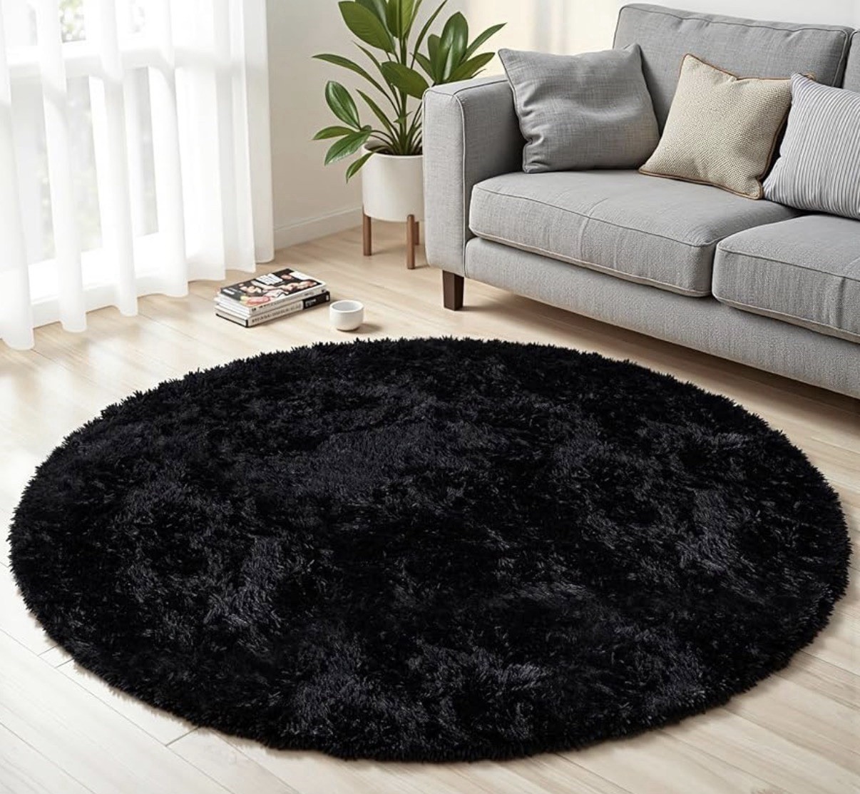 8×10 ft Area Rugs for Living Room, Black Carpet Ultra Soft Large Fluffy Shag