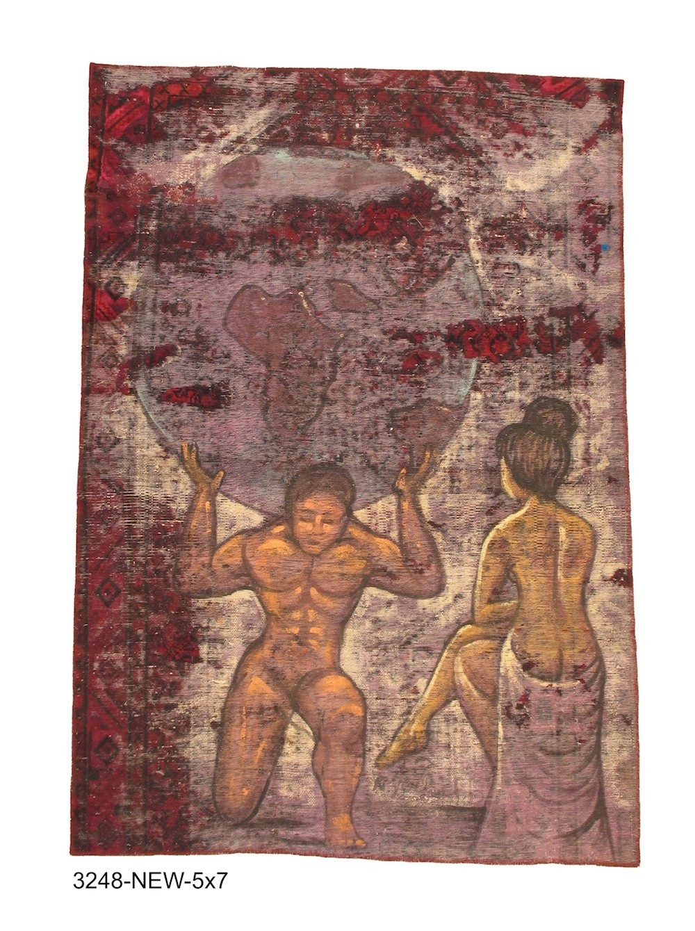Figurative Painting Vintage Art Rug 5′ x 7′