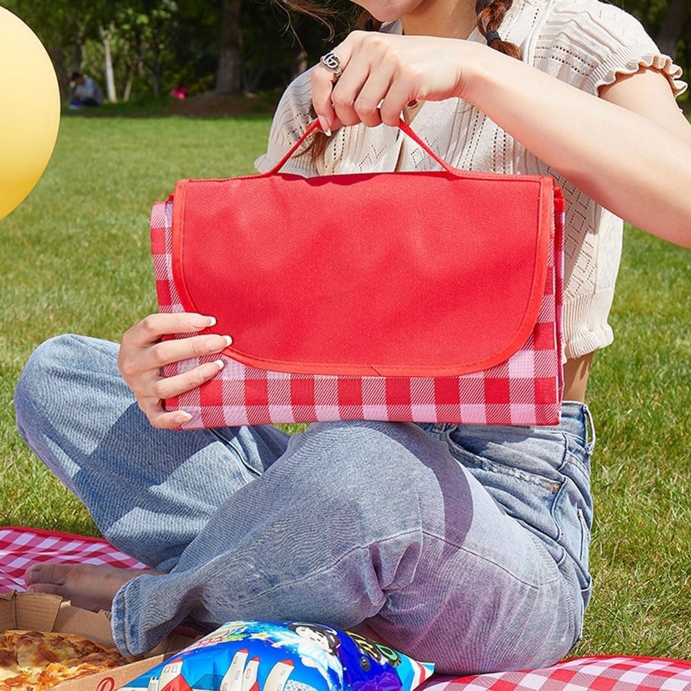Extra Large 80×80 in Beach Blanket Outdoor Picnic Blankets, 6’8″ x 6’8″, Red