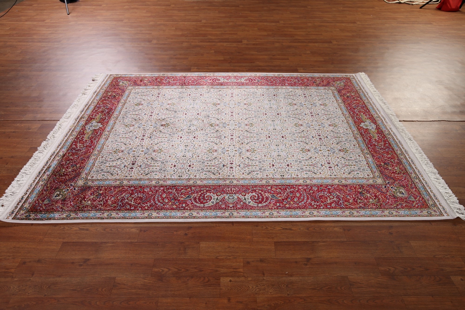 90% Silk Floral Ivory/ Burgundy Traditional Turkish Rug Oriental Carpet 5’x8′