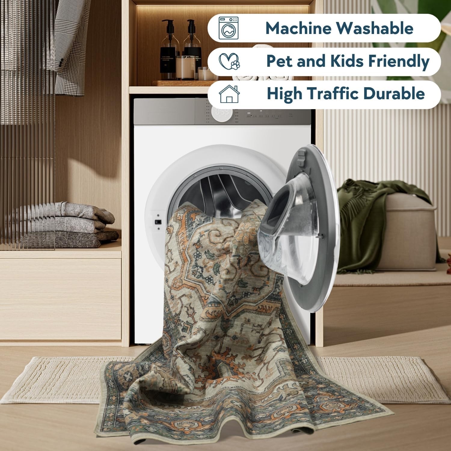 Kaspene Home Soft Non-Slip Rug, Machine Washable, 5×8, Pet Friendly