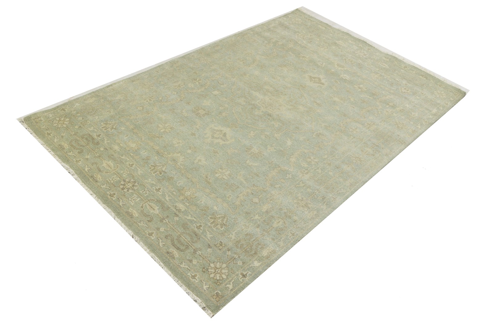 Handmade Muted Aqua Green Floral Oriental Rug Living Room Decor Carpet 6X9 ft