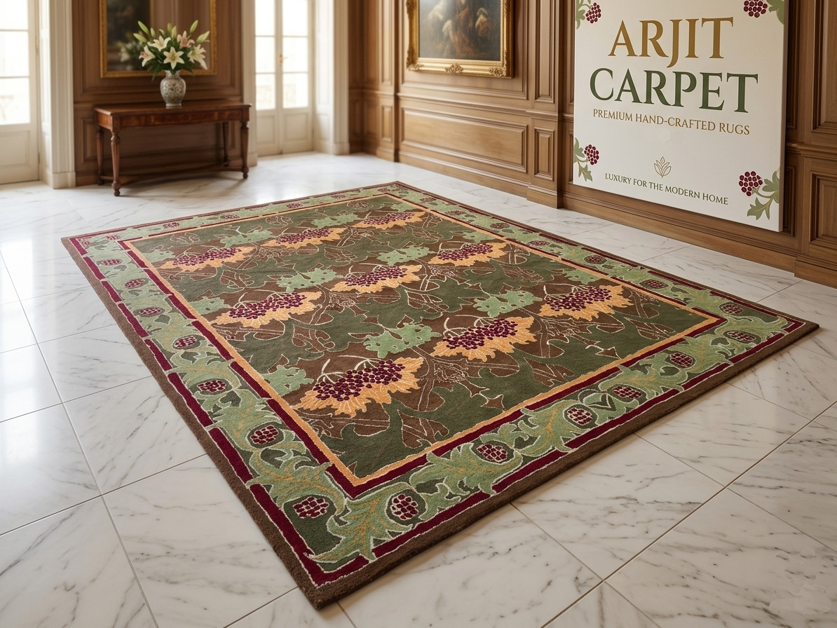 Hand Tufted Floral Vine Rug, Luxury Wool Rug for Living Room