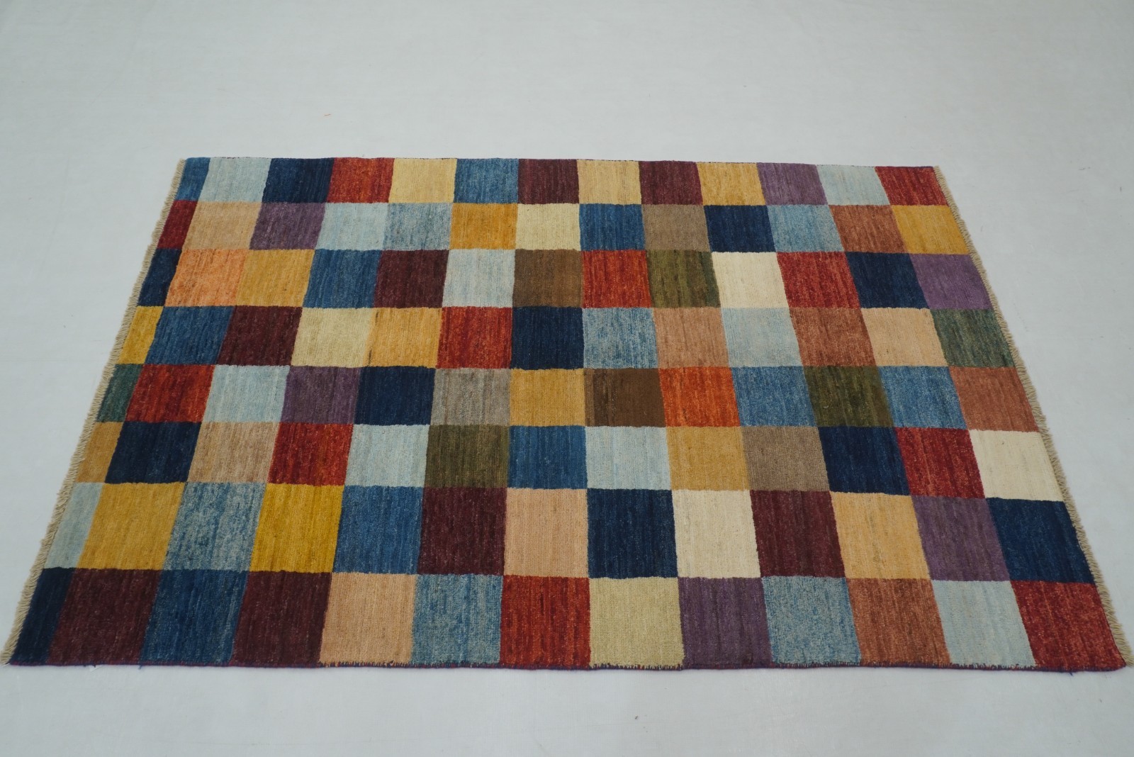 4×6 ft Check Gabbeh Multicolor Afghan Hand Knotted Wool Area Rug