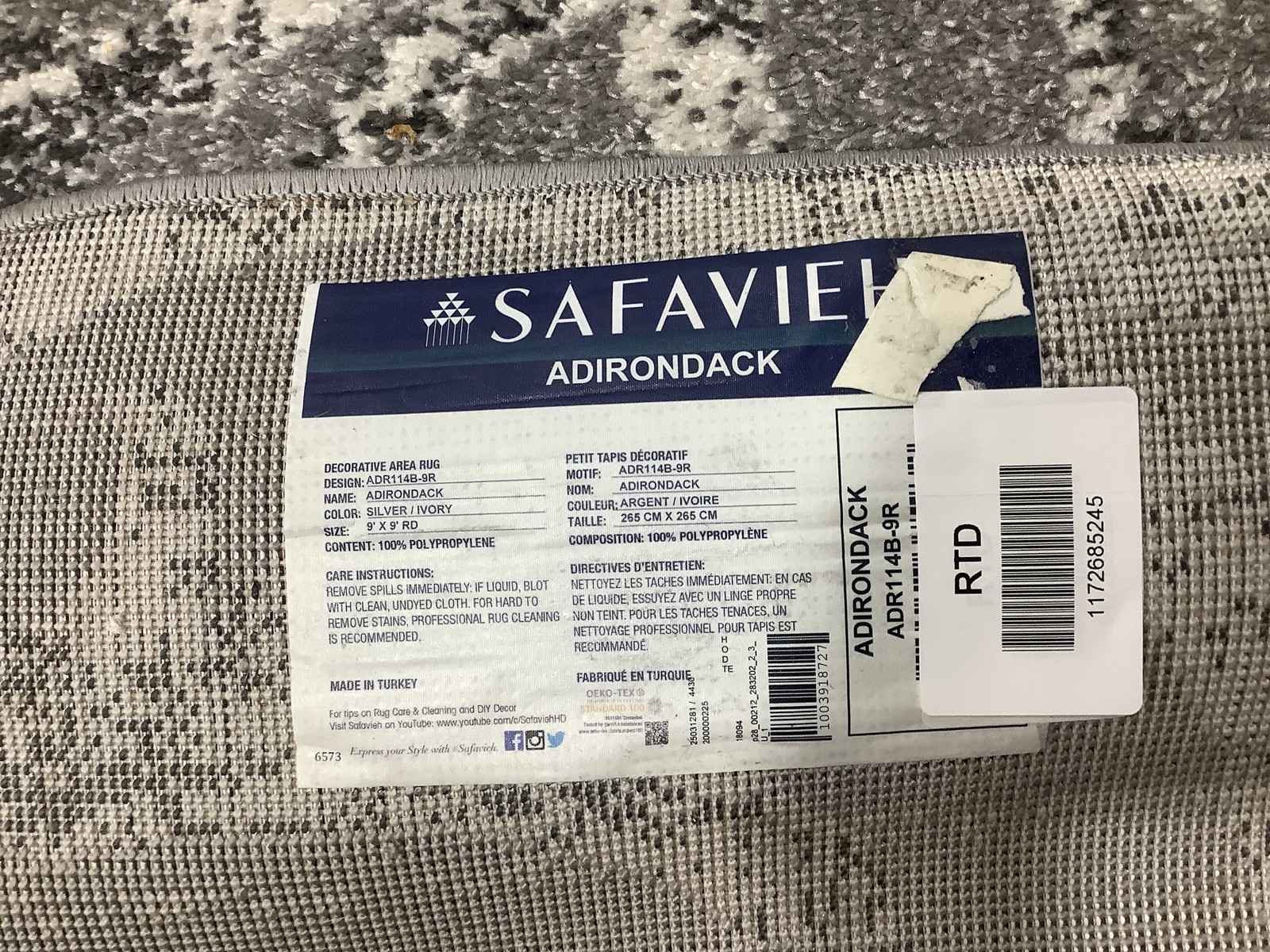 SILVER / IVORY 9′-0″ x 9′-0″ Flaw in Rug, Reduced Price 1172685245 ADR114B-9R