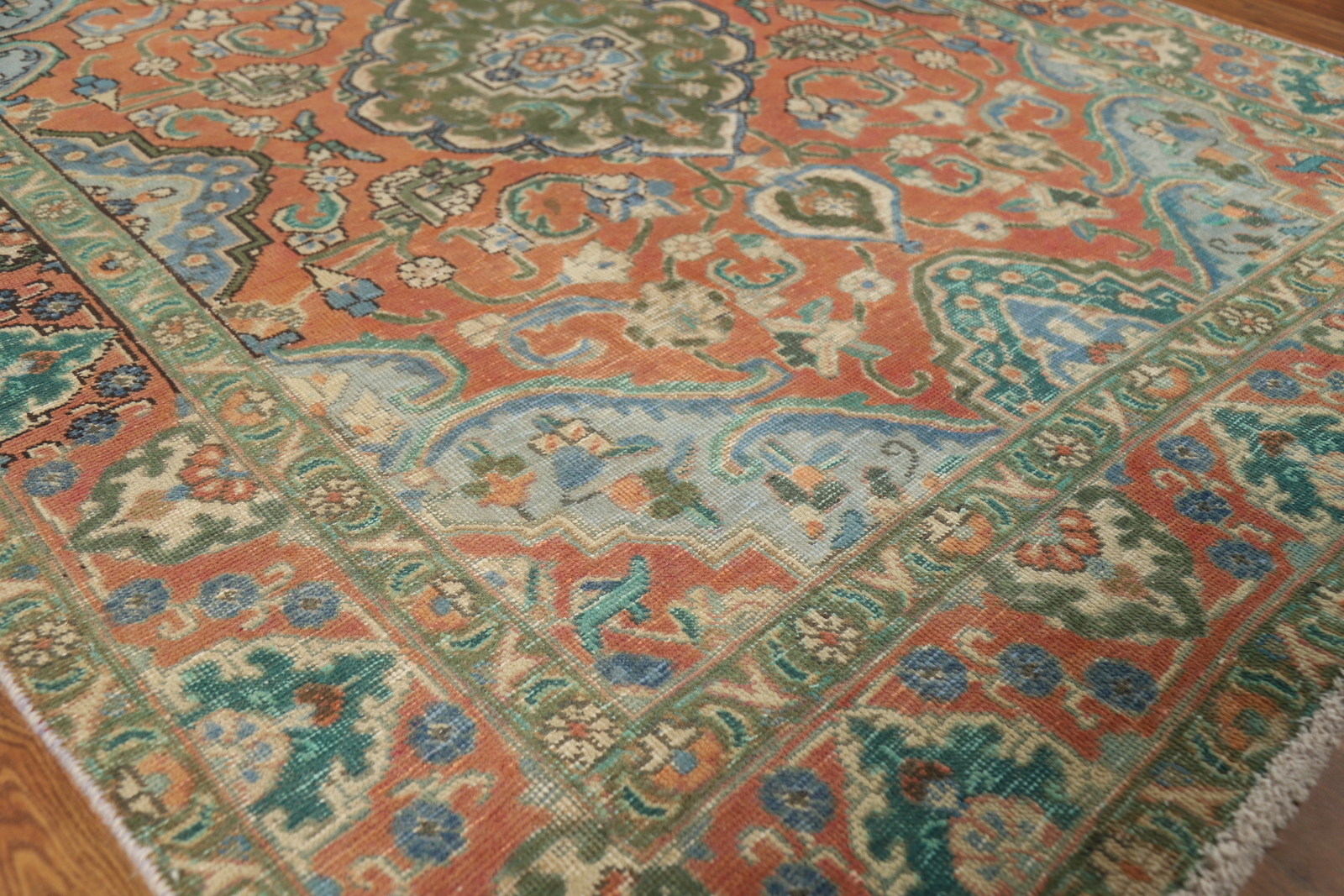 Traditional Rust/ Green Wool Hand-knotted Over-Dyed Vintage Rug 5×6 Carpet