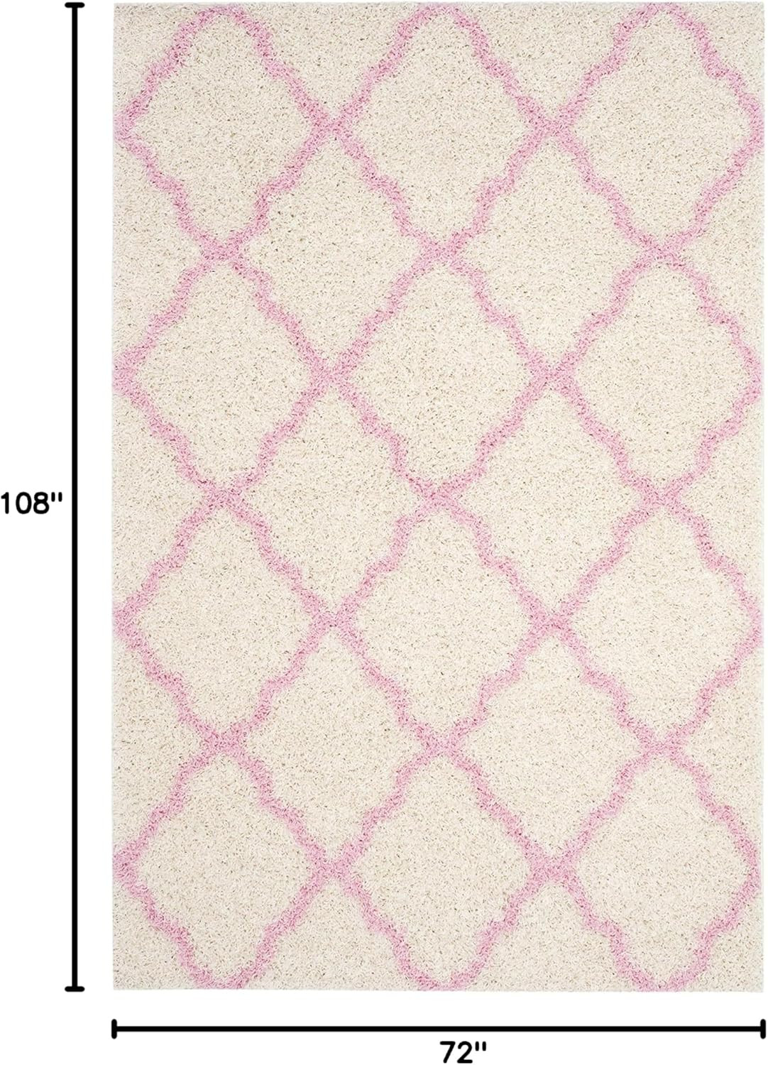 Dallas Shag Collection Area Rug – 6′ X 9′, Ivory & Light Pink, Trellis Design, N