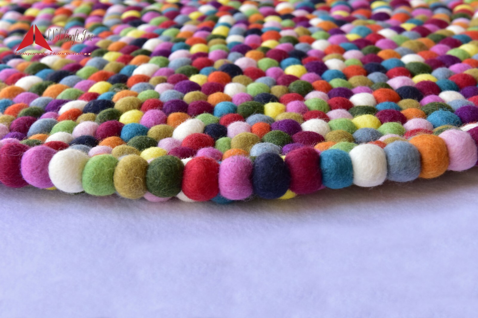 2 Feet 11″ Diameter felt ball rug carpet-handmade from Nepal-Genuine Nepalese