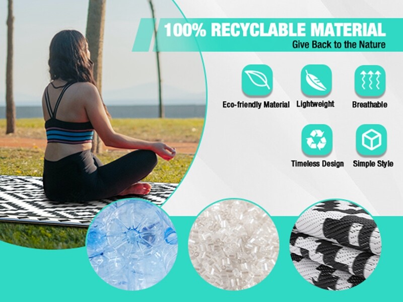 HAUSHOF 8FT Outdoor Rug Waterproof LED Strip Light Reversible Plastic Straw Rugs