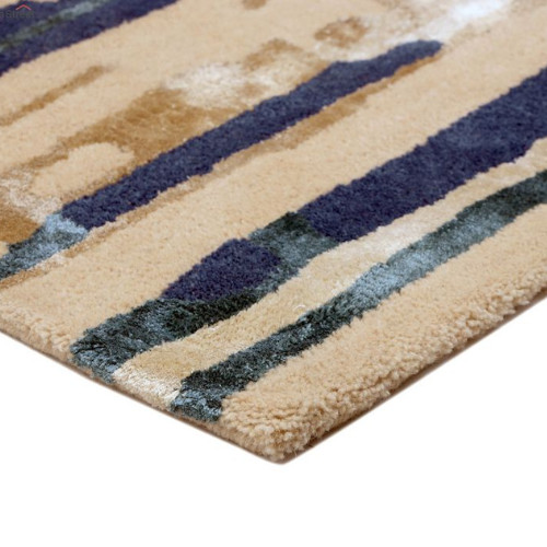 Blue and Beige Hand Tufted Mercurial Rug, Handmade Wool Area Rug Home Decor