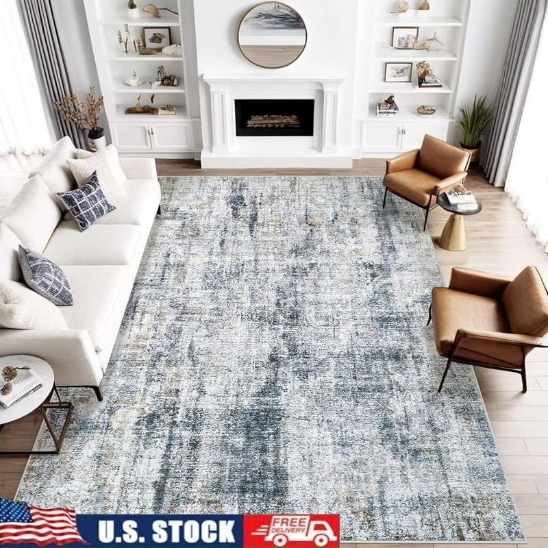 Abstract Washable Low Pile Area Rug Non Slip Soft Durable Living Room Bedroom US