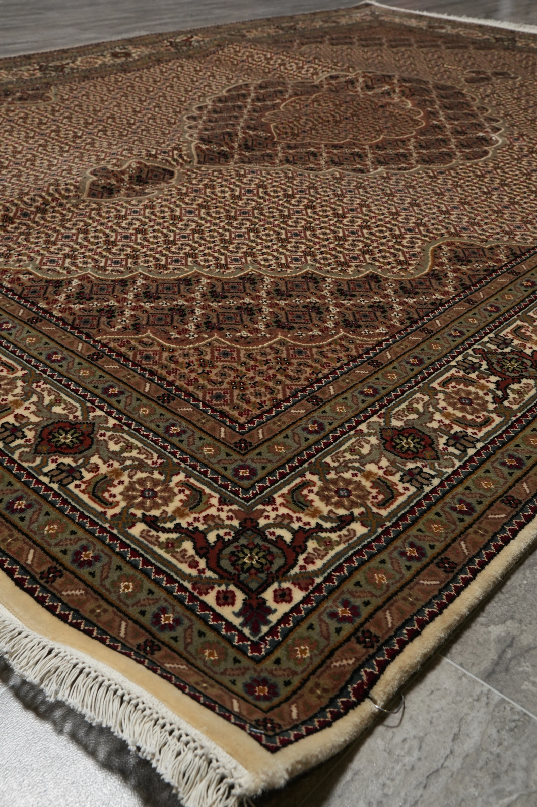 5.8 x 8 Hand-Knotted Wool and Silk Tabriiz Mahii Rug EARTH TONES #F-3062