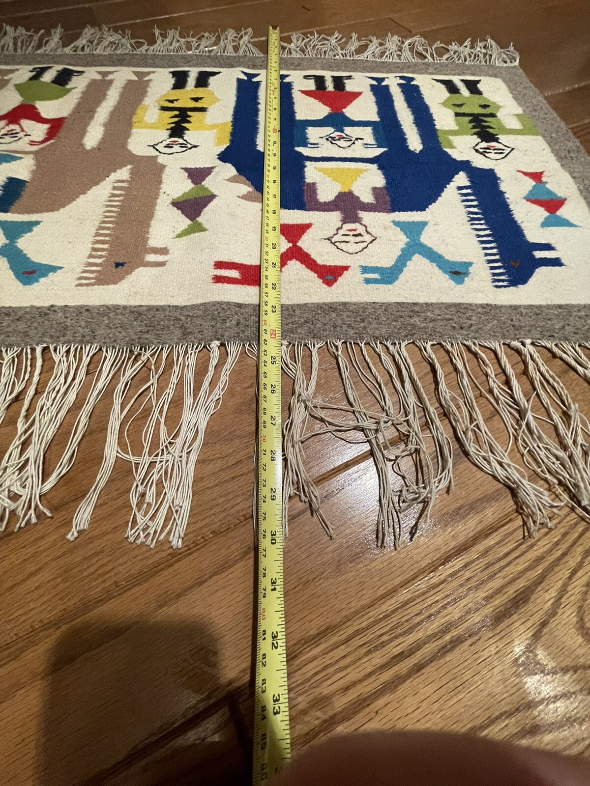 1960s Mid Century Bright Colored Handmade Vintage Tunisian Berber Kilim Tapestry