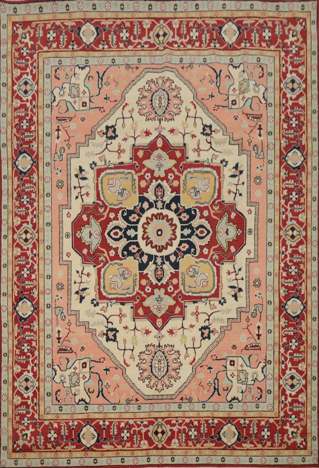 Vegetable Dye Handmade Oriental Area Rug 8×10 Ivory Wool Living Room Carpet