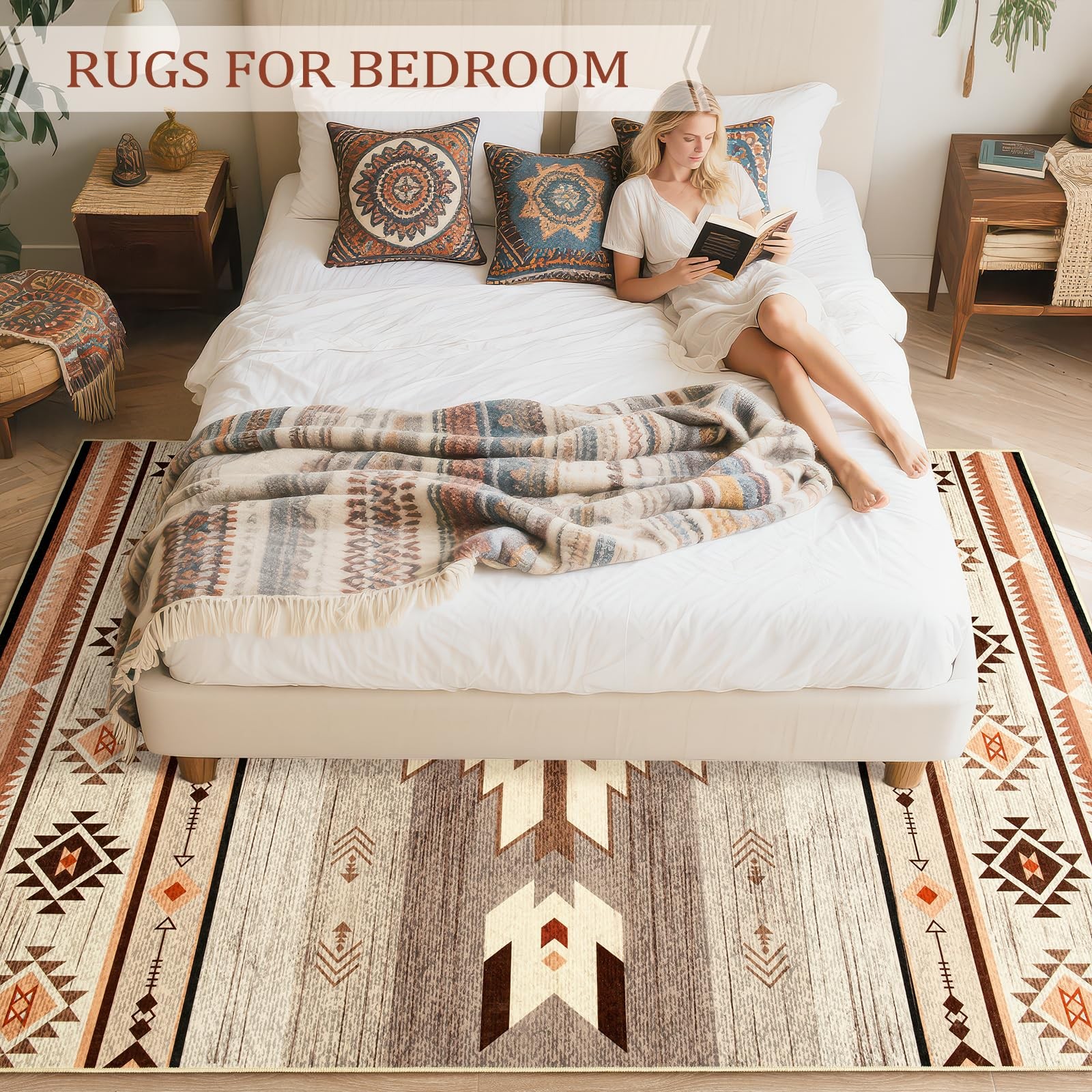 B BENRON Western Rugs for Living Room, Non Slip Rustic Rug for Bedroom Dining…