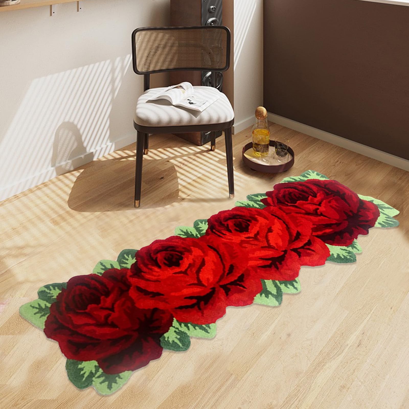 4 Rose Rug Floor Runner Handmade Rug Blue Floral Mats Anti-Slip(Non-Slip) Mod…