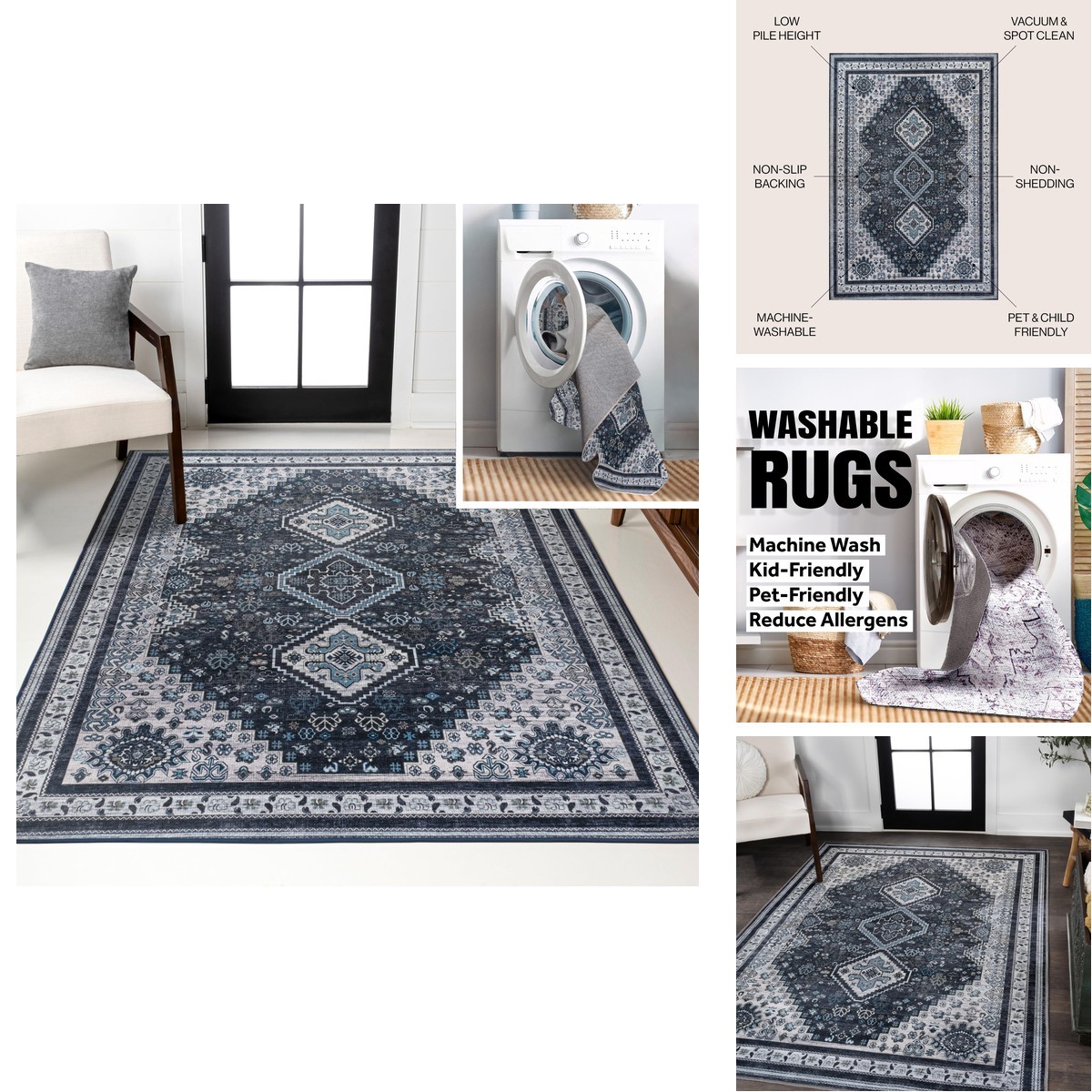 Jonathan Y Machine Washable Indoor Area Rug 8X10 Navy/Light Gray Dalyan