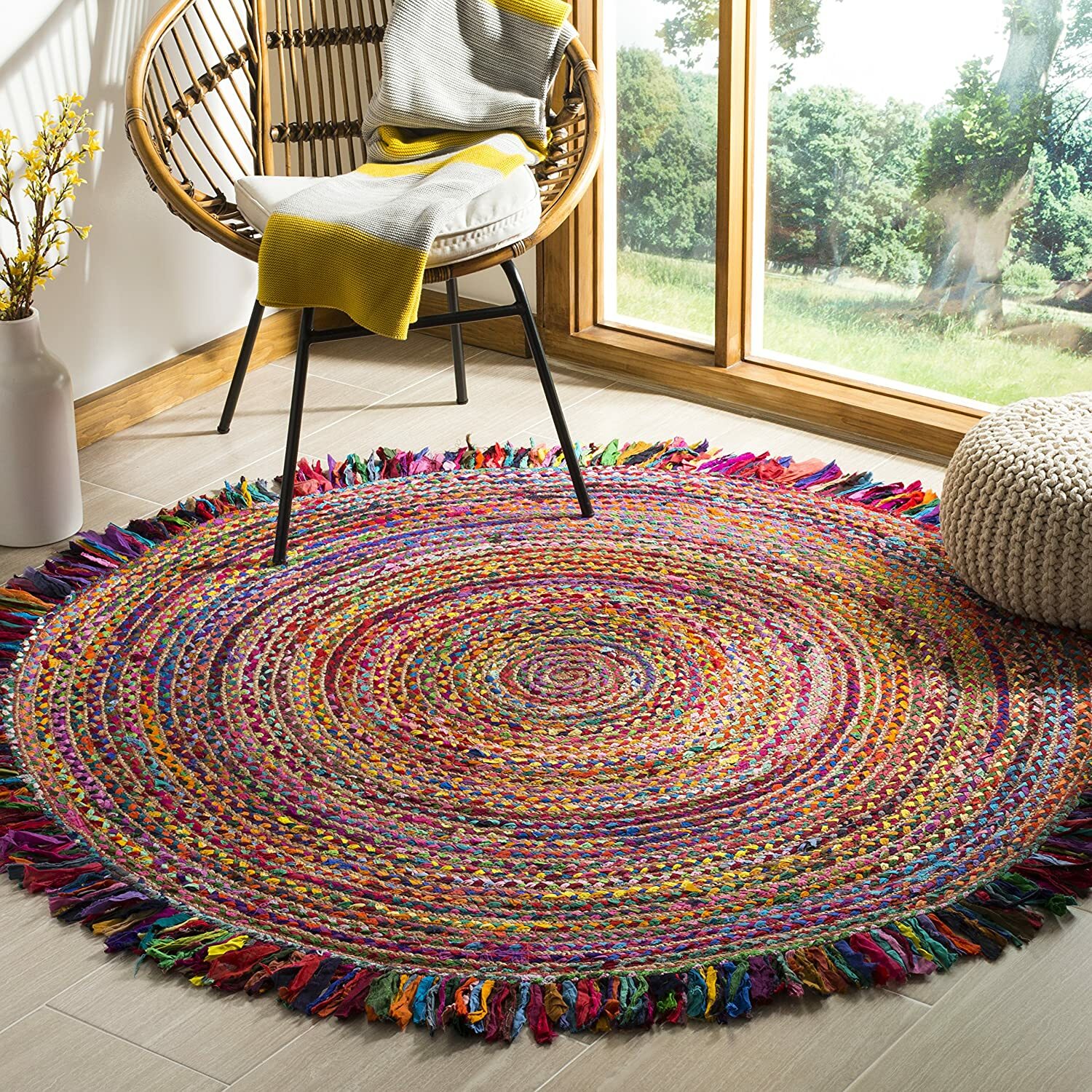 Rug Jute & Cotton Reversible Handmade Rug Rustic Decore Living Modern Area Rug