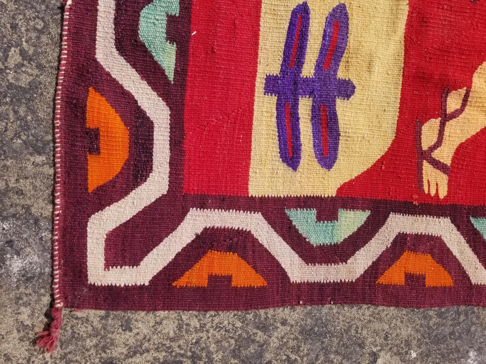 Vintage Traditional Handmade Peruvian Textile Wall Hanging/Rug 78×74 inches