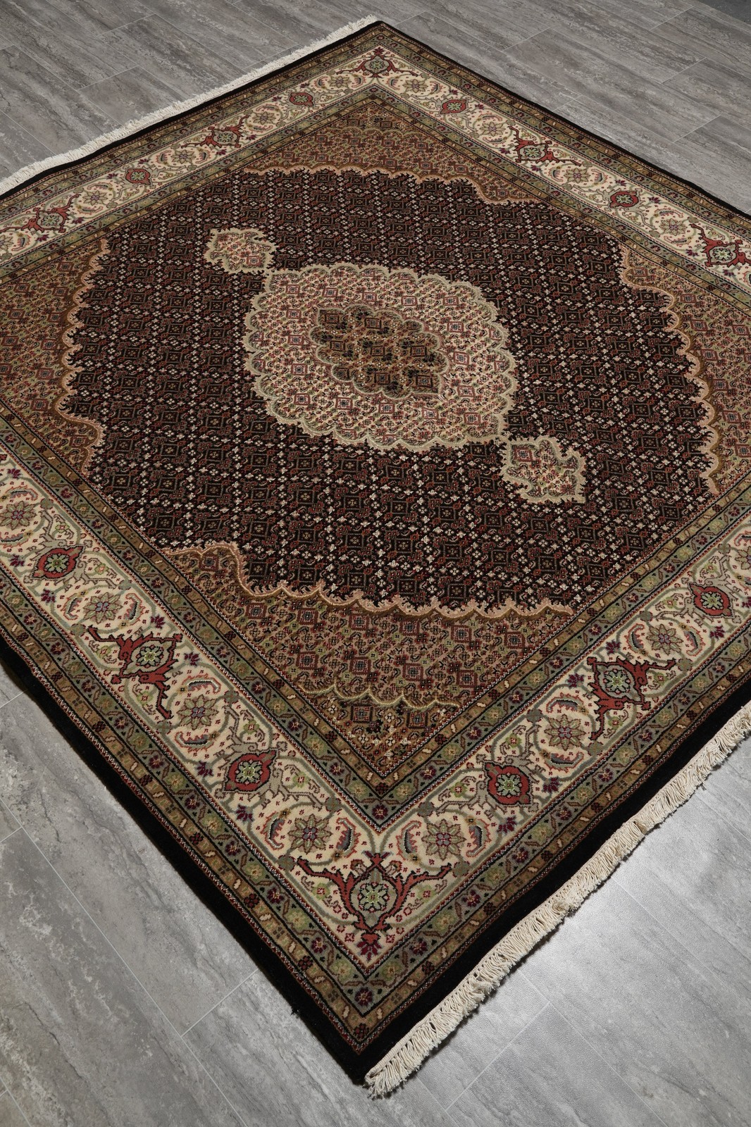 6.5 x 6.8 SQUARE Hand-Knotted Wool and Silk Mahii Tabriiz Rug #F-3064