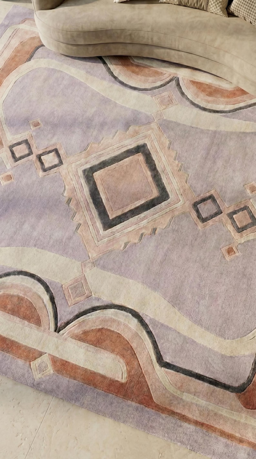 Hand Tufted Geometric Area Rug, Modern Pastel Wool Carpet Luxury Abstract Living