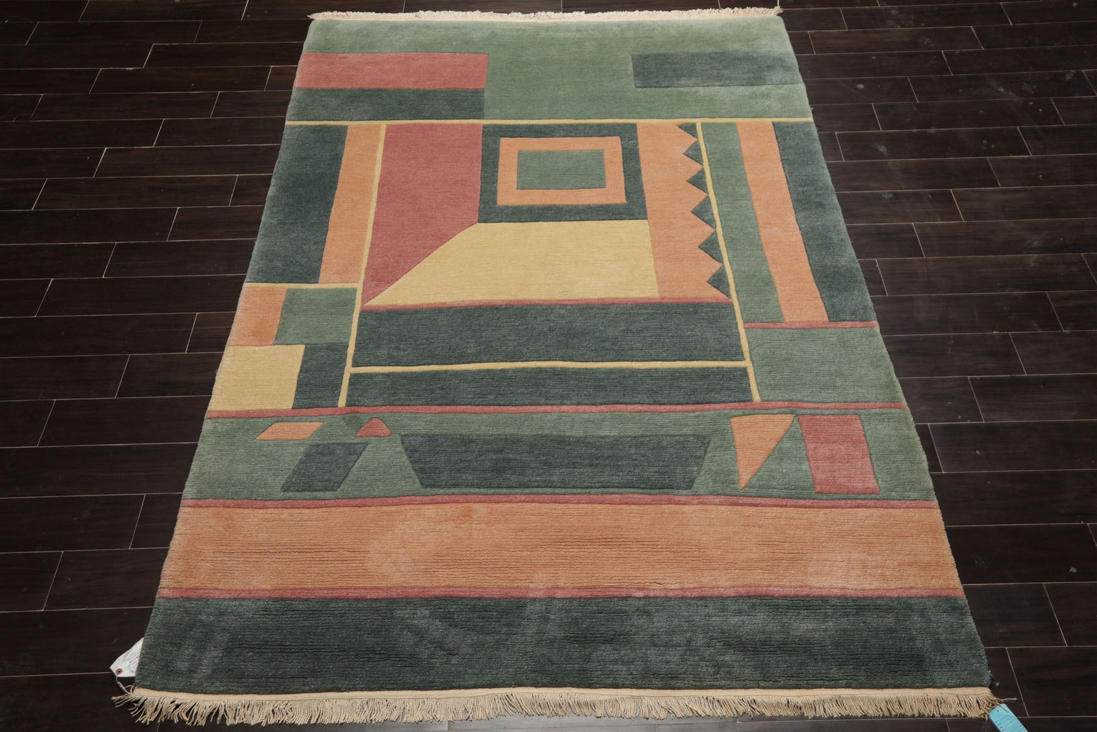 5’10”x8’4” Hand Knotted New Zealand Wool Teal Tibetan Modern Plush Pile Rug