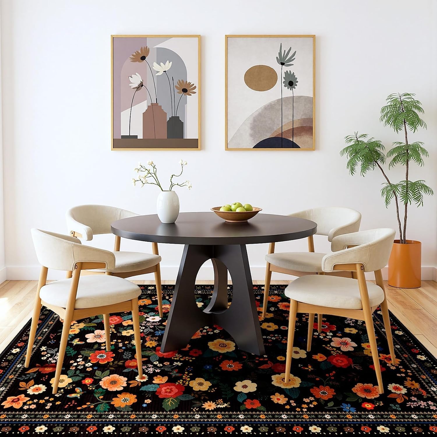 Elegant 3′ x 5′ Bohemian Floral Printed Rug – Vacuum Friendly & Easy Care