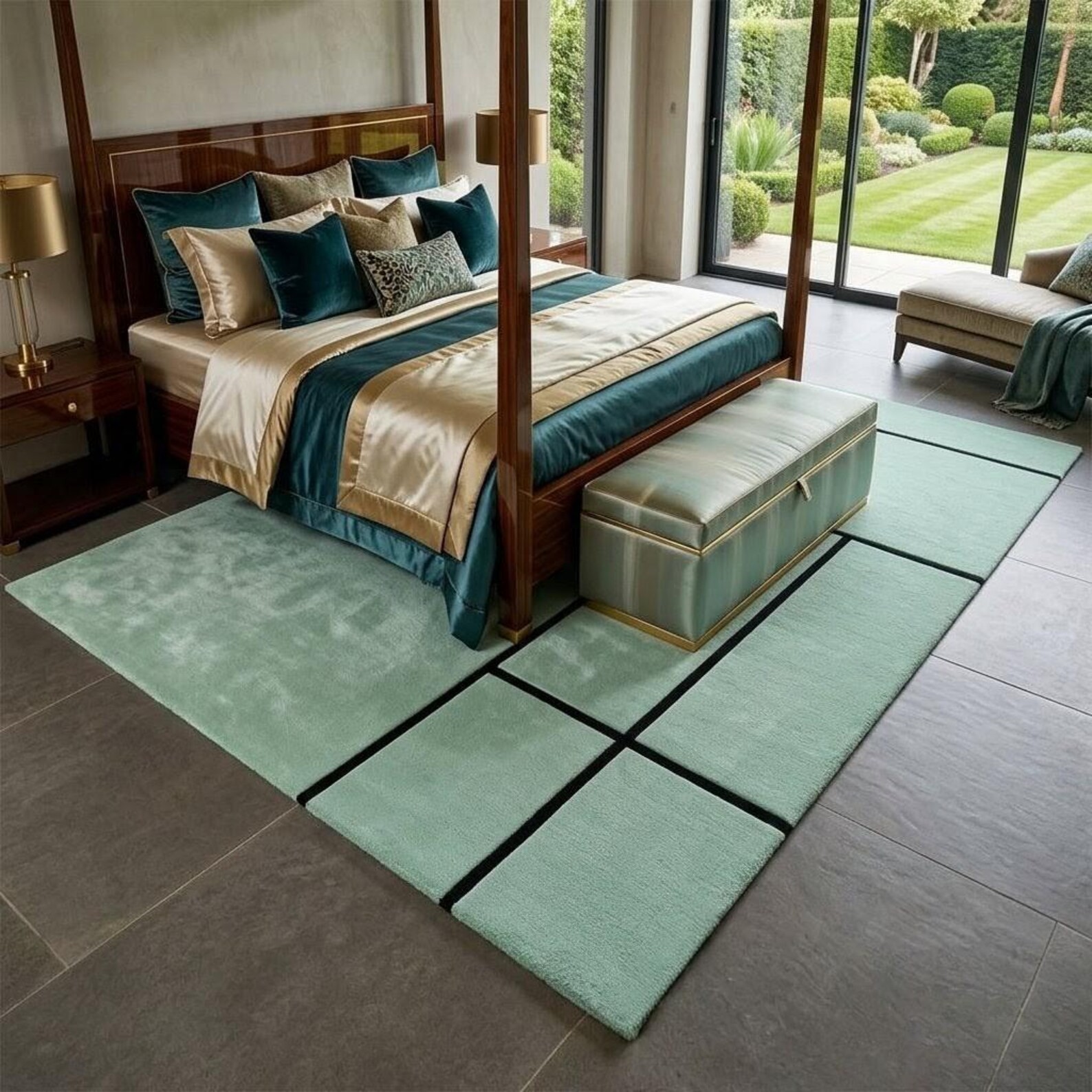 Modern Geometric Area Rug, Hand Tufted Wool Rug, Mint Green Carpet, Minimalist