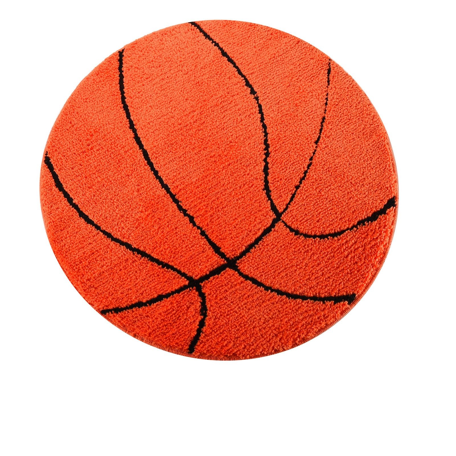Round Basketball Area Rug 31 Inch Fluffy Non Slip Washable Bedroom Carpet