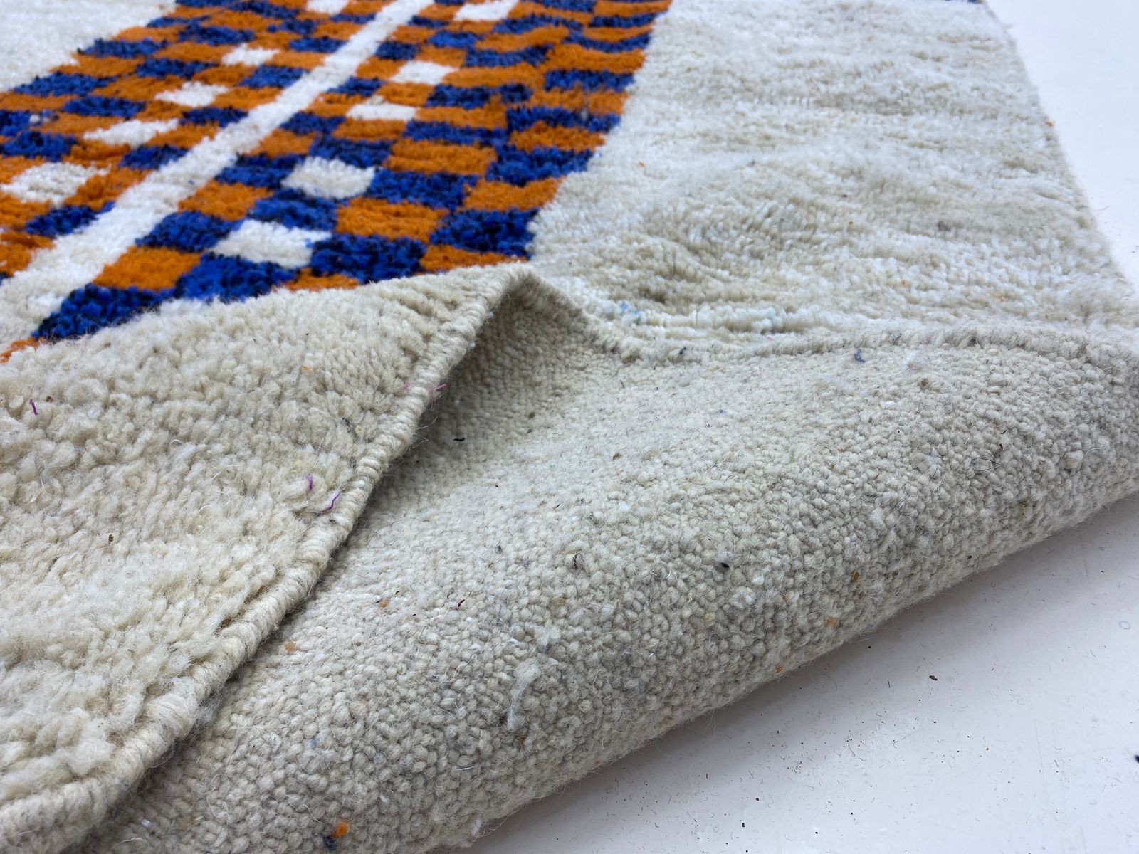 Handmade Moroccan Berber Wool Rug Blue Orange Geometric Tribal Area Carpet Boho