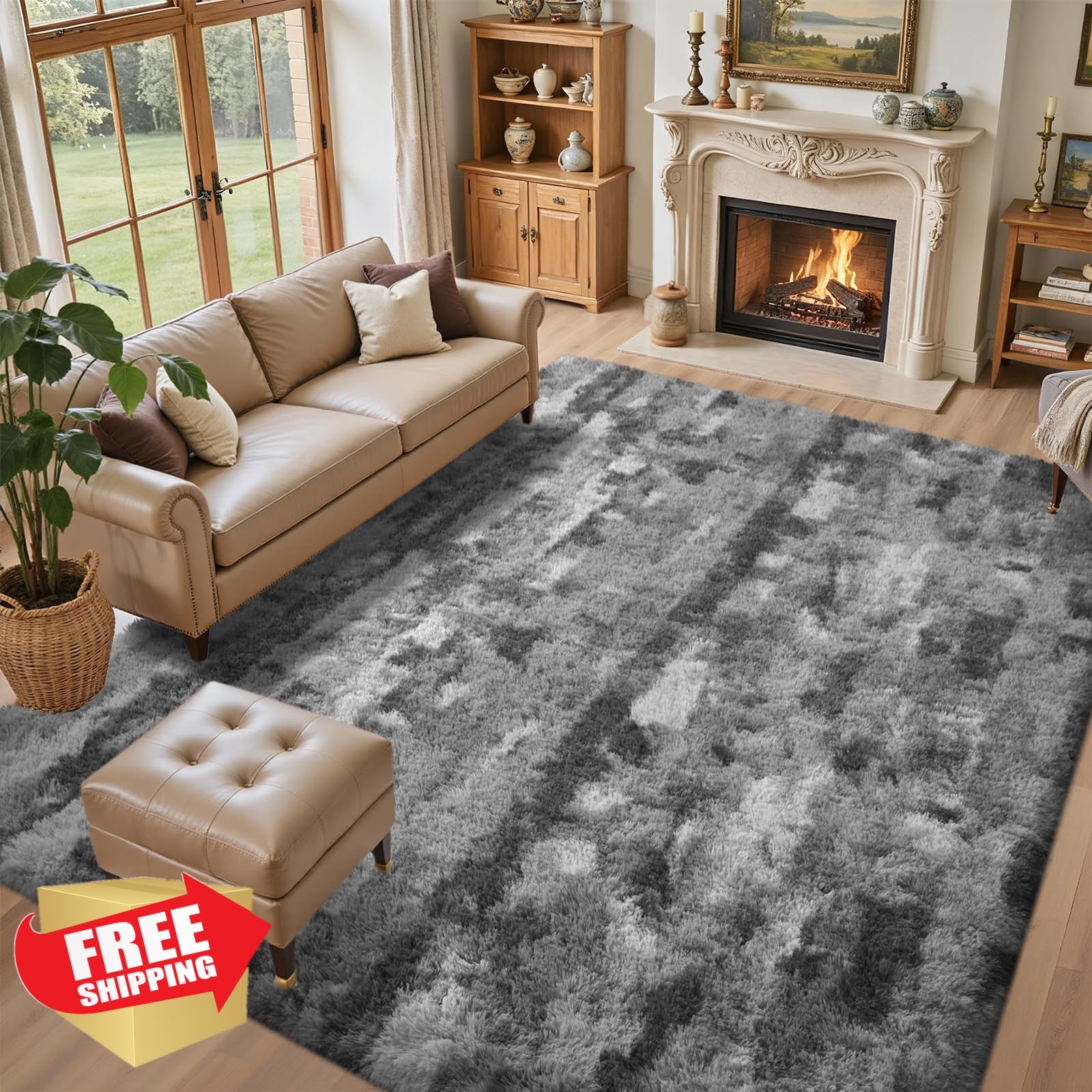 LòutiRoot Home 6×9 Grey White Shaggy Rug