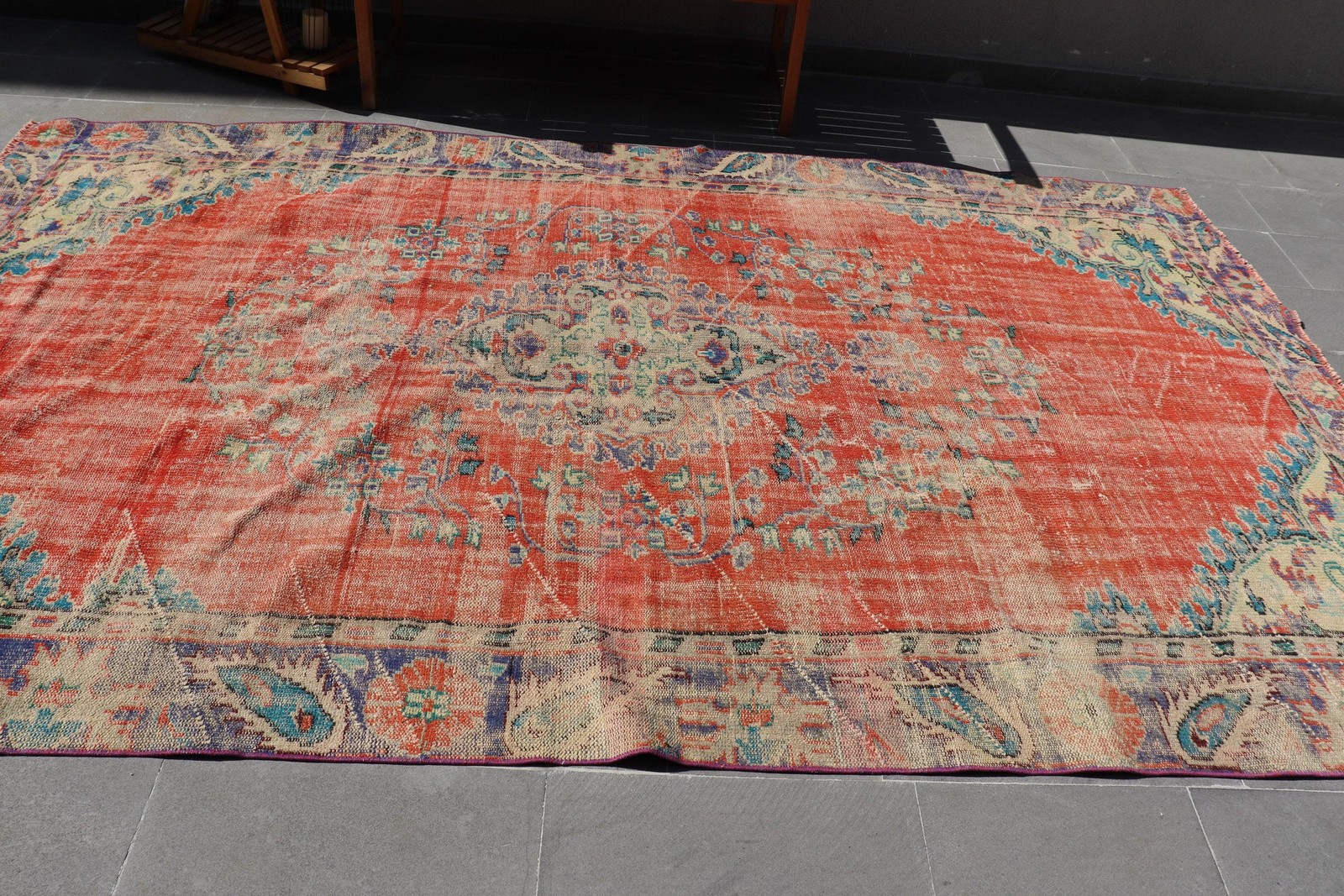 6,5×10,6 ft Turkish Rug, Vintage Large Rug, Red Moroccan Wool Rug