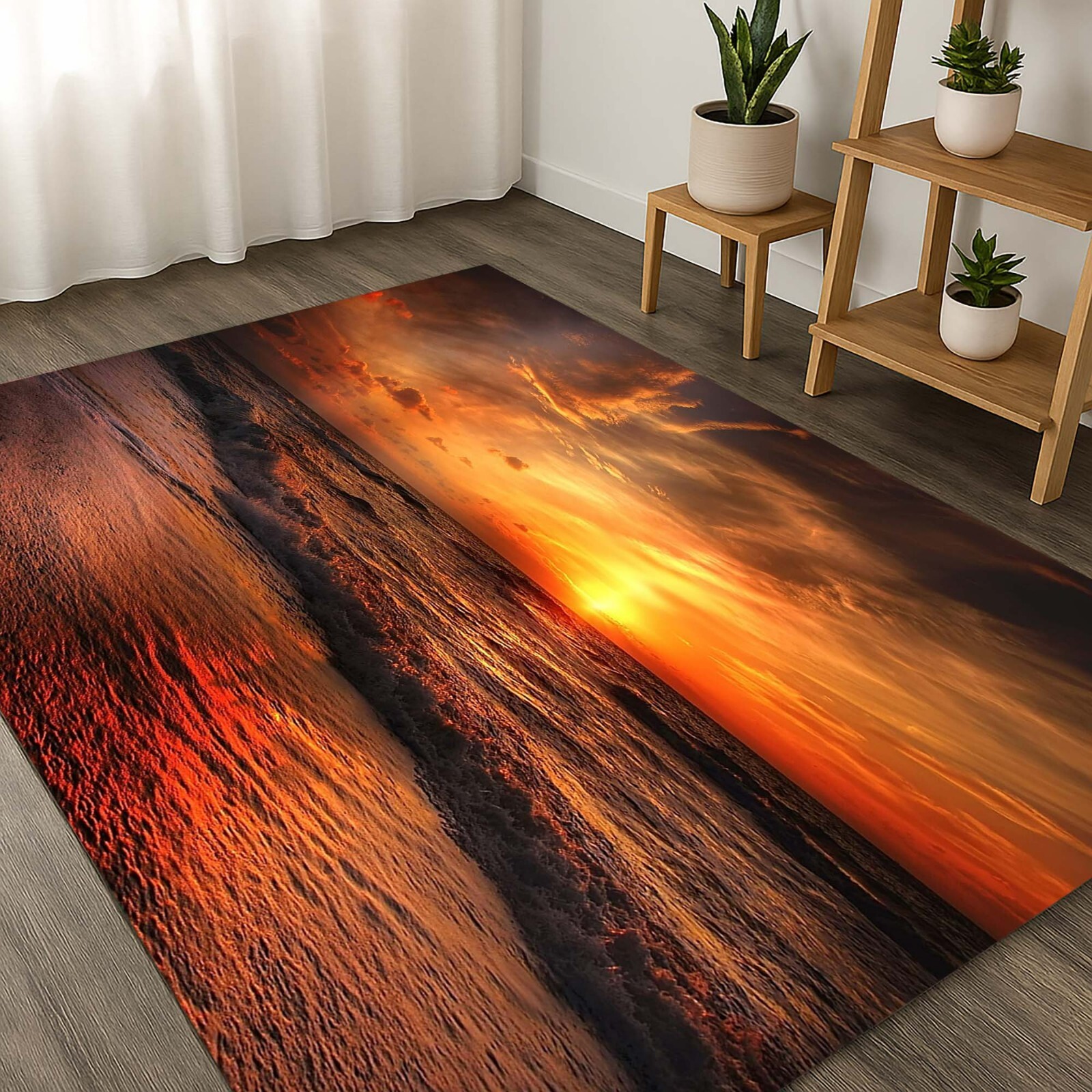 Sunset Beach Rug, Ocean Sunset Mat, Seaside Floor Rug, Coastal Area Rug, Nature