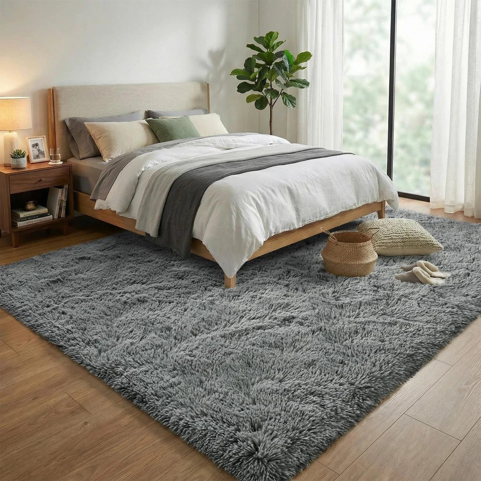 Fluffy Rugs for Living Room: Grey Soft Shag Rug 7′ x 10′ (Rectangular),