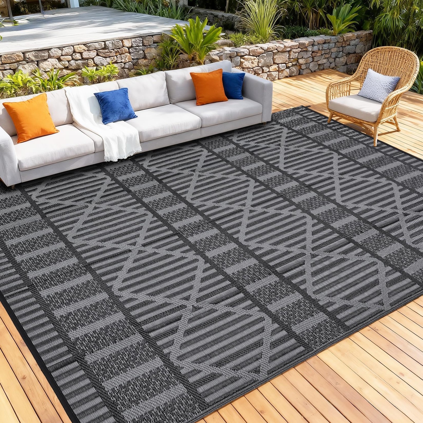 Best Outdoor Rug 9×12 Modern Striped Geometric Area Rugs for Indoor and Patios